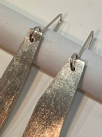Matt finish, Pure Silver drop earrings.