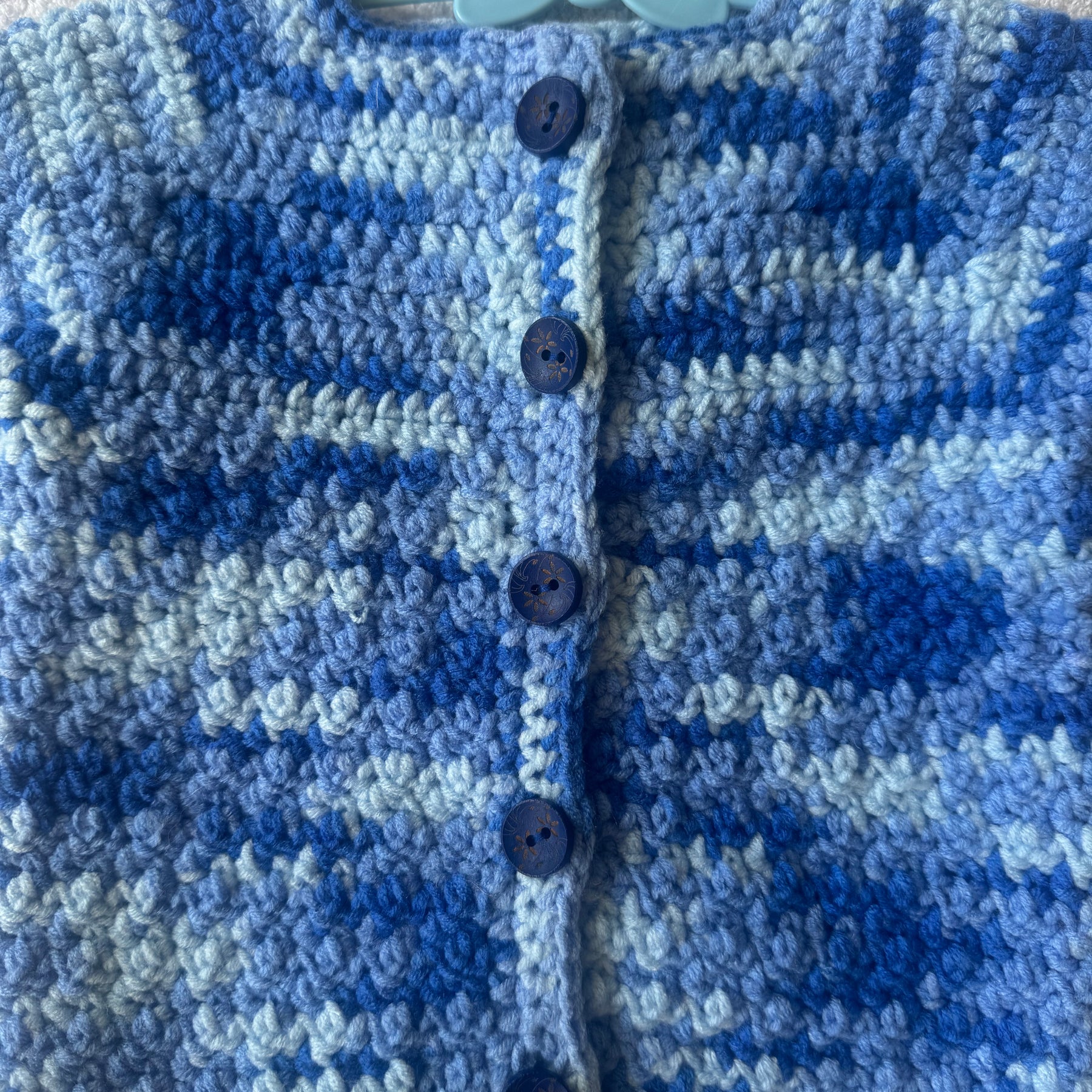 Baby Cardigan Blue Variegated Milk Cotton Size 000