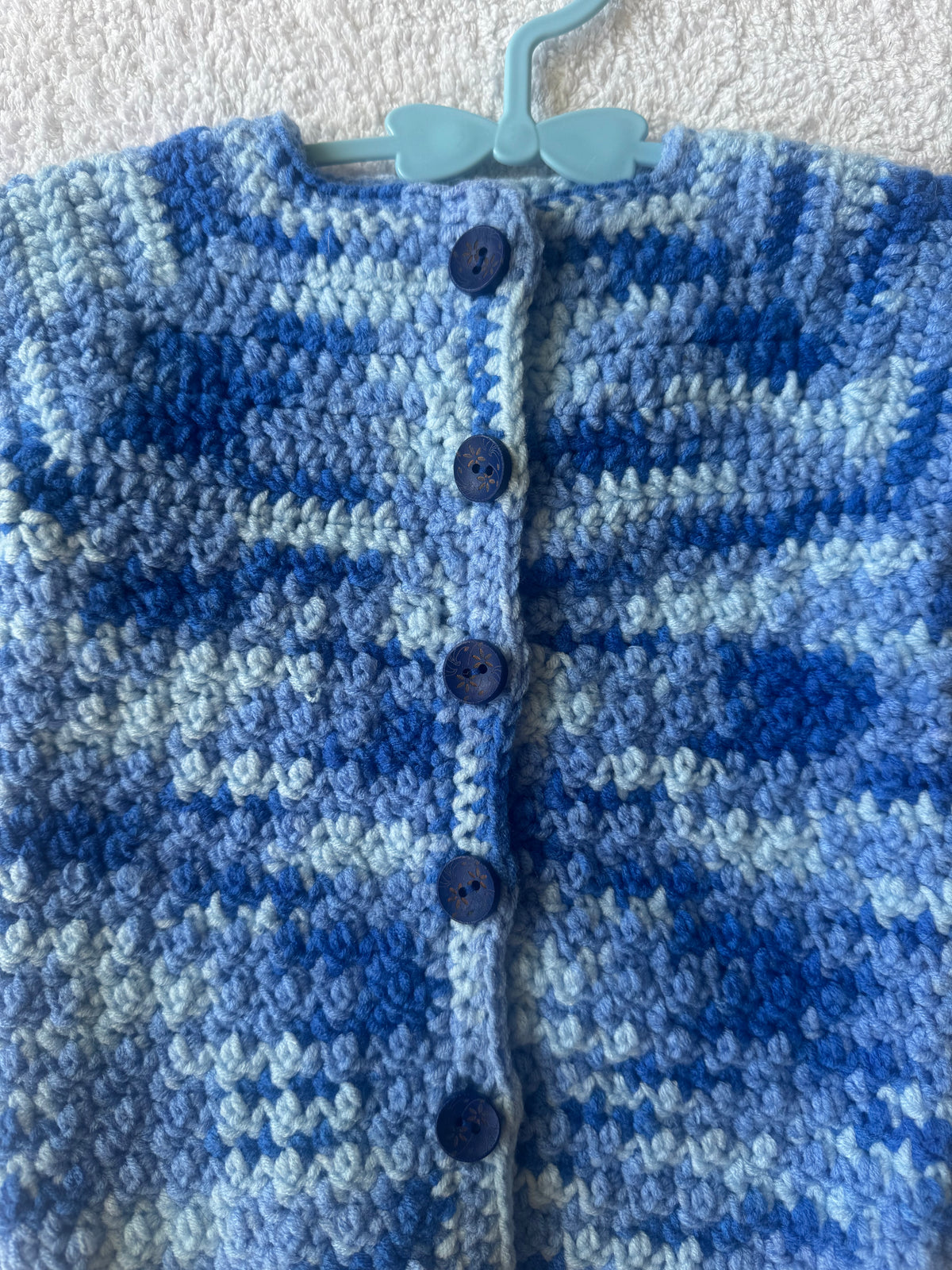 Baby Cardigan Blue Variegated Milk Cotton Size 000
