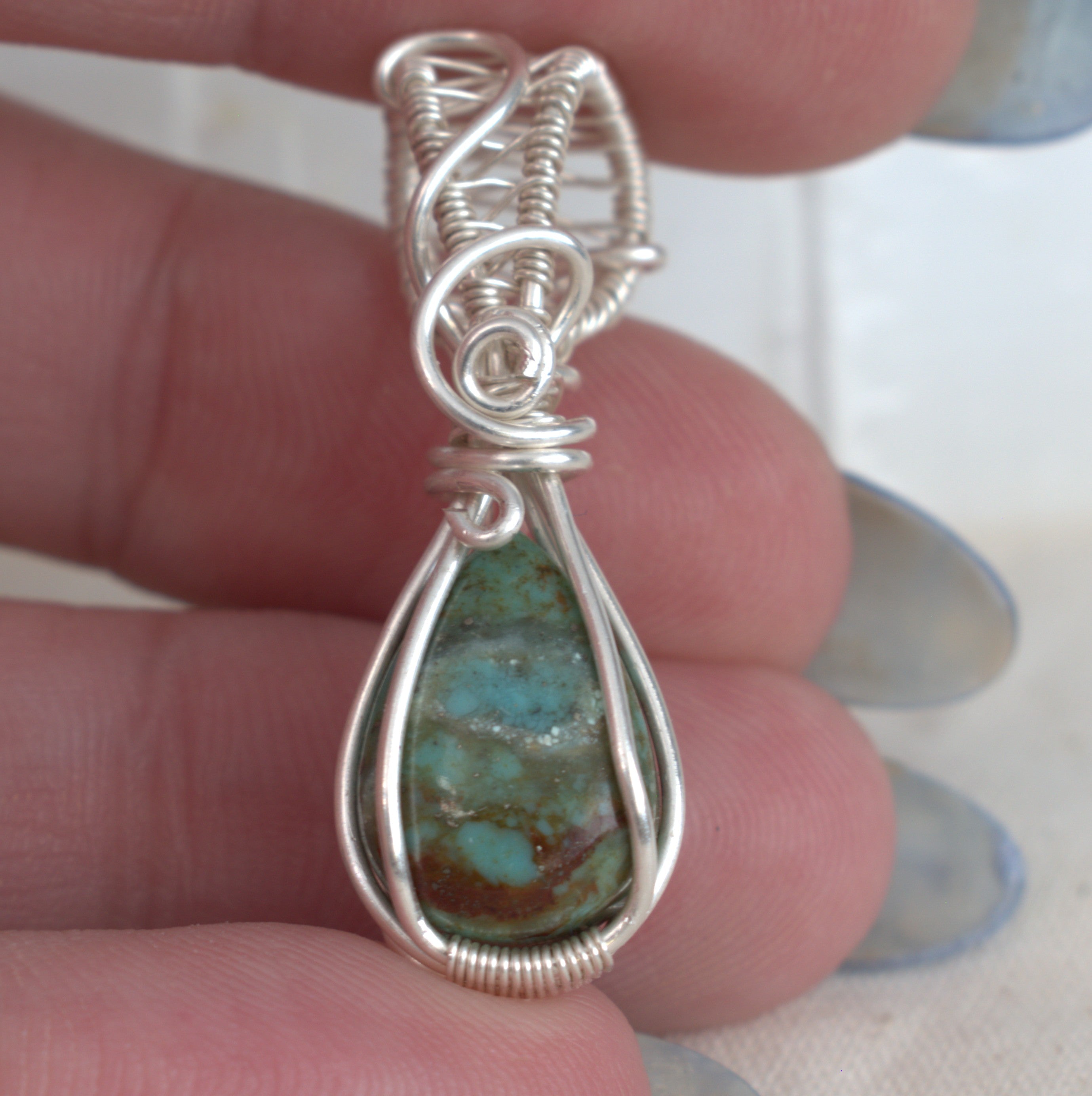 Wire Wrapped Tibetan Turquoise Keepsake Pendant