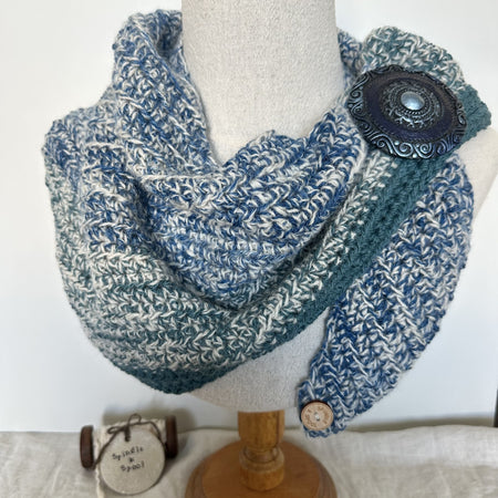 Cosy 'Azure' Crocheted Handspun Scarf & Brooch