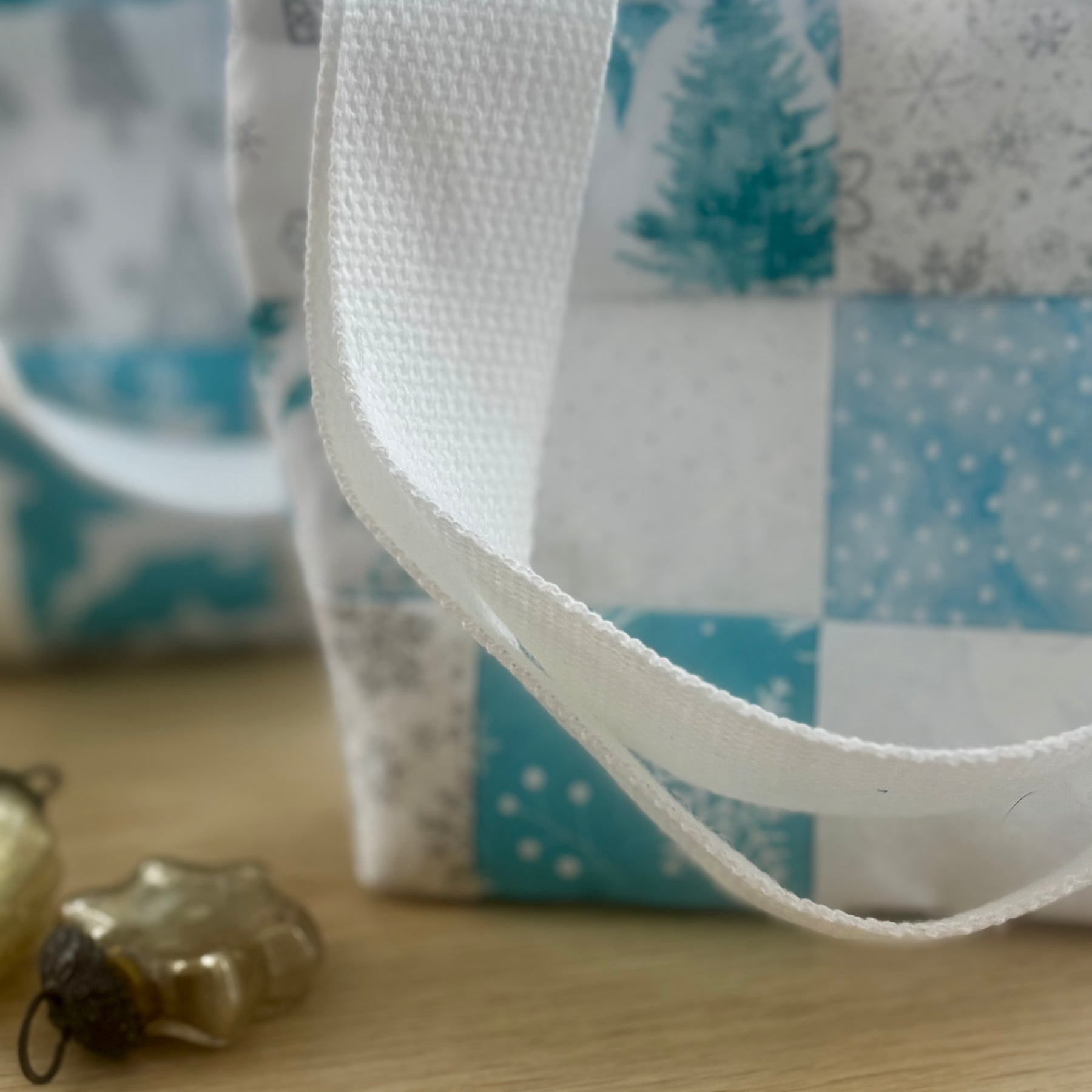 Sustainable Handmade Patchwork Gift Bags – Blue & Silver Christmas Edition