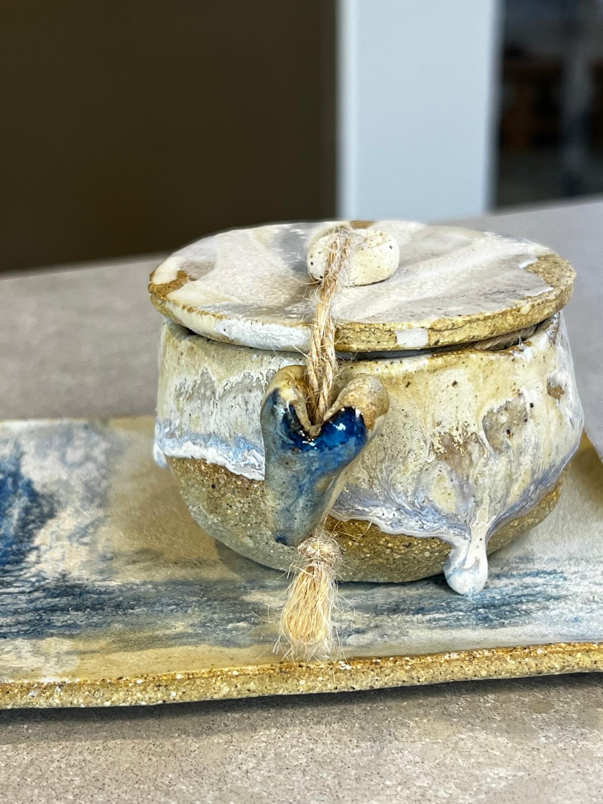 Handmade Ceramic Jewellery Bowl and Tray | lidded trinket dish