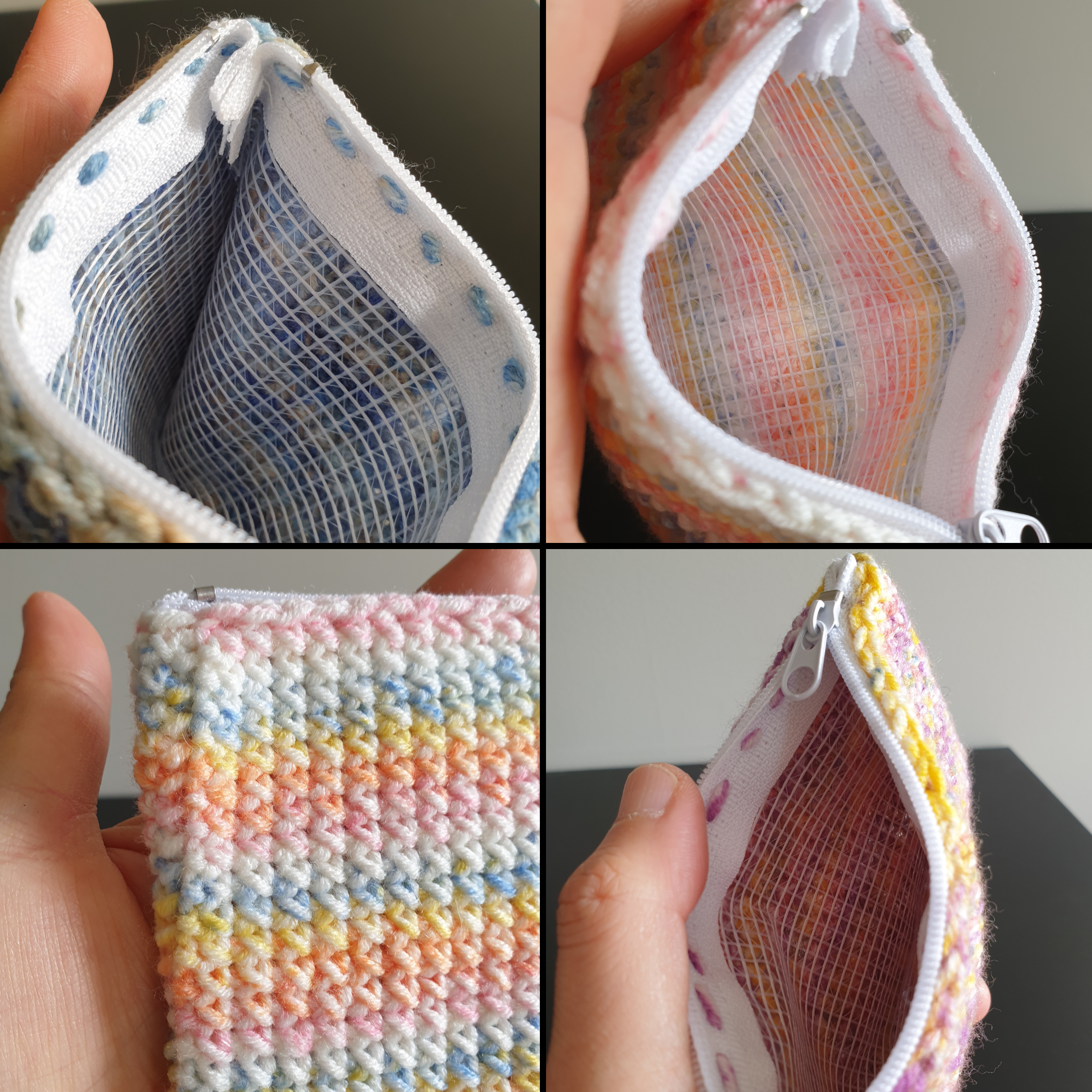 Handmade Crocheting Colourful Zippered Crochet Coin Pouch : Pink Blue Green Purple Mix