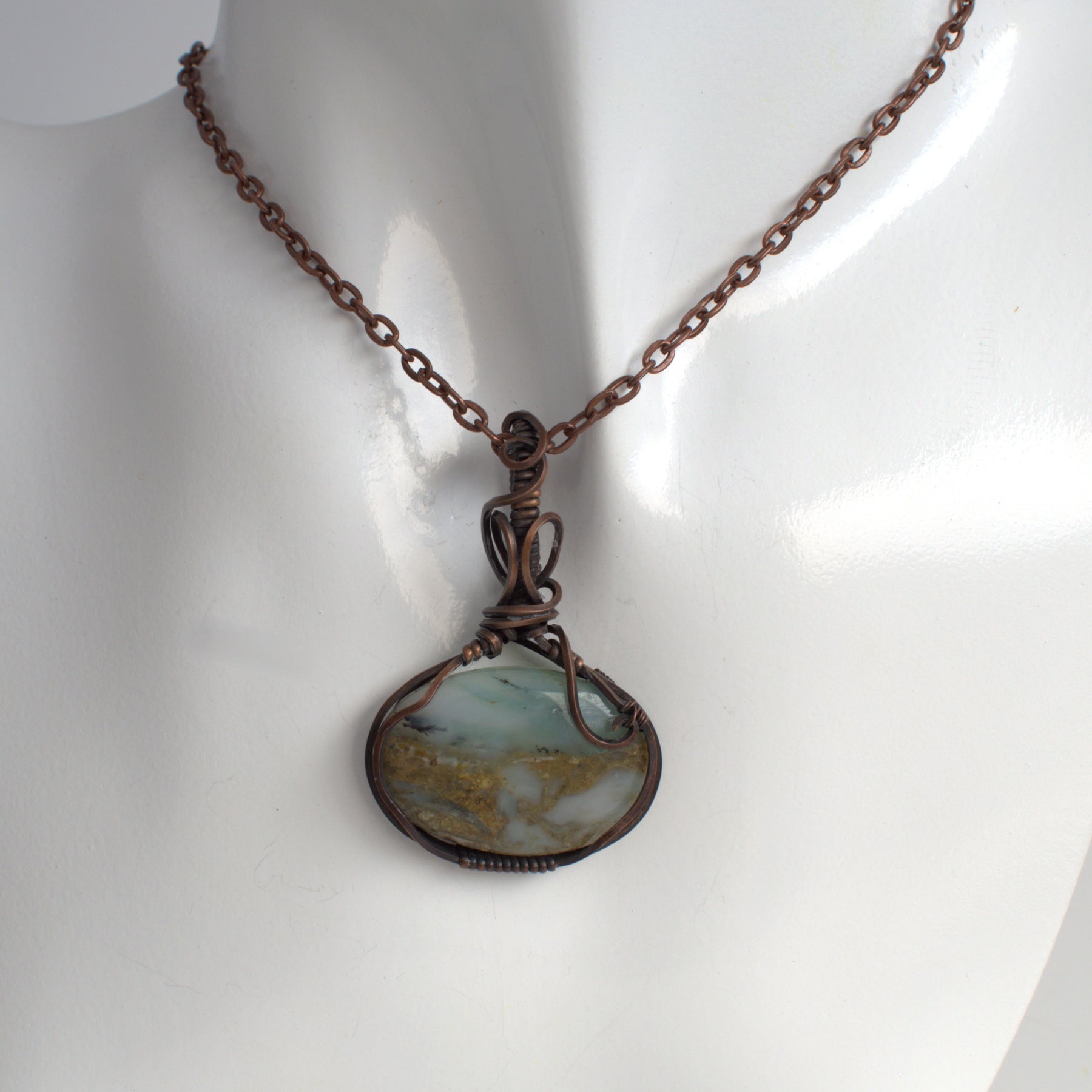 Hand-wrapped Peruvian Opal Copper Pendant