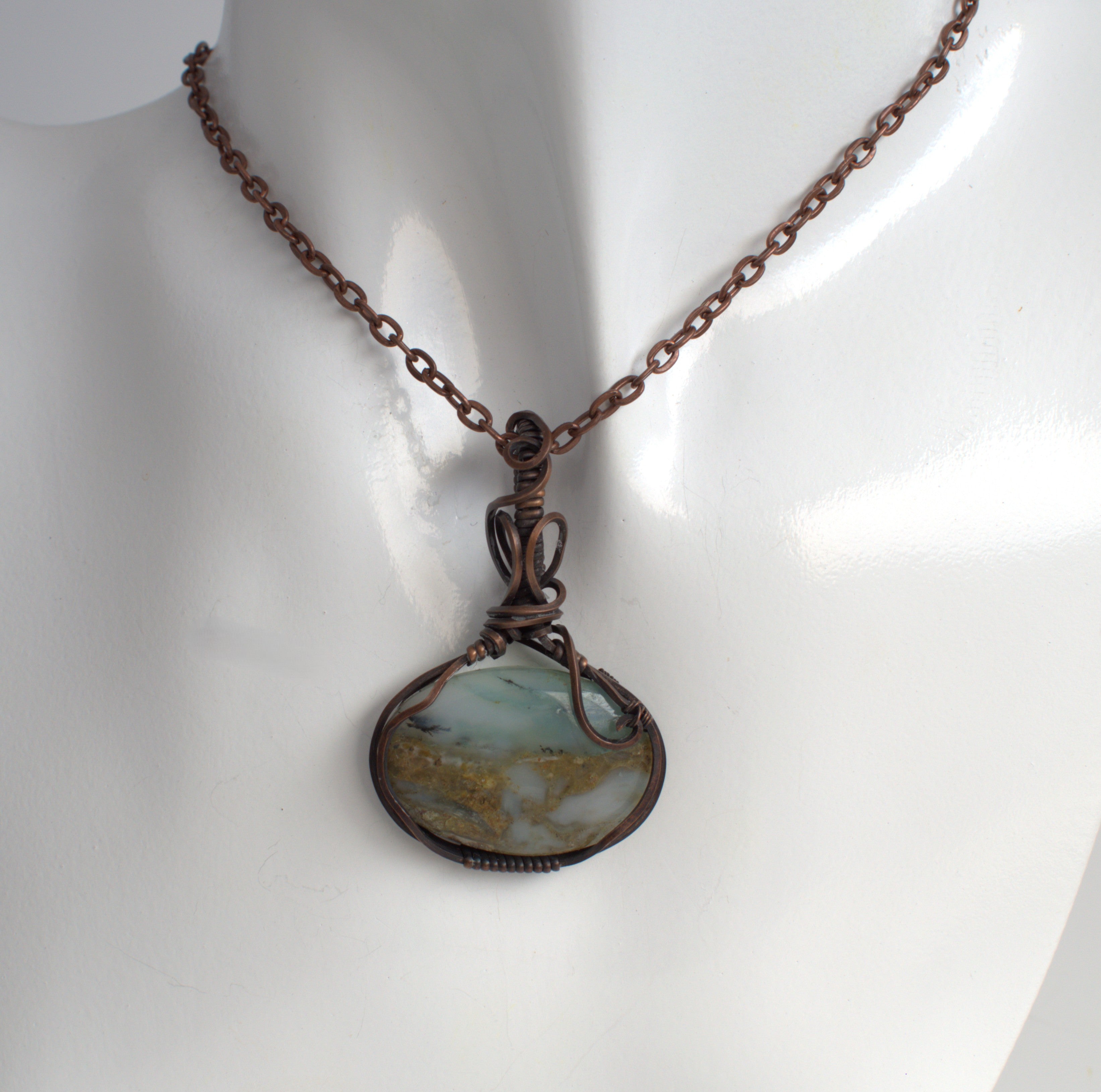 Hand-wrapped Peruvian Opal Copper Pendant