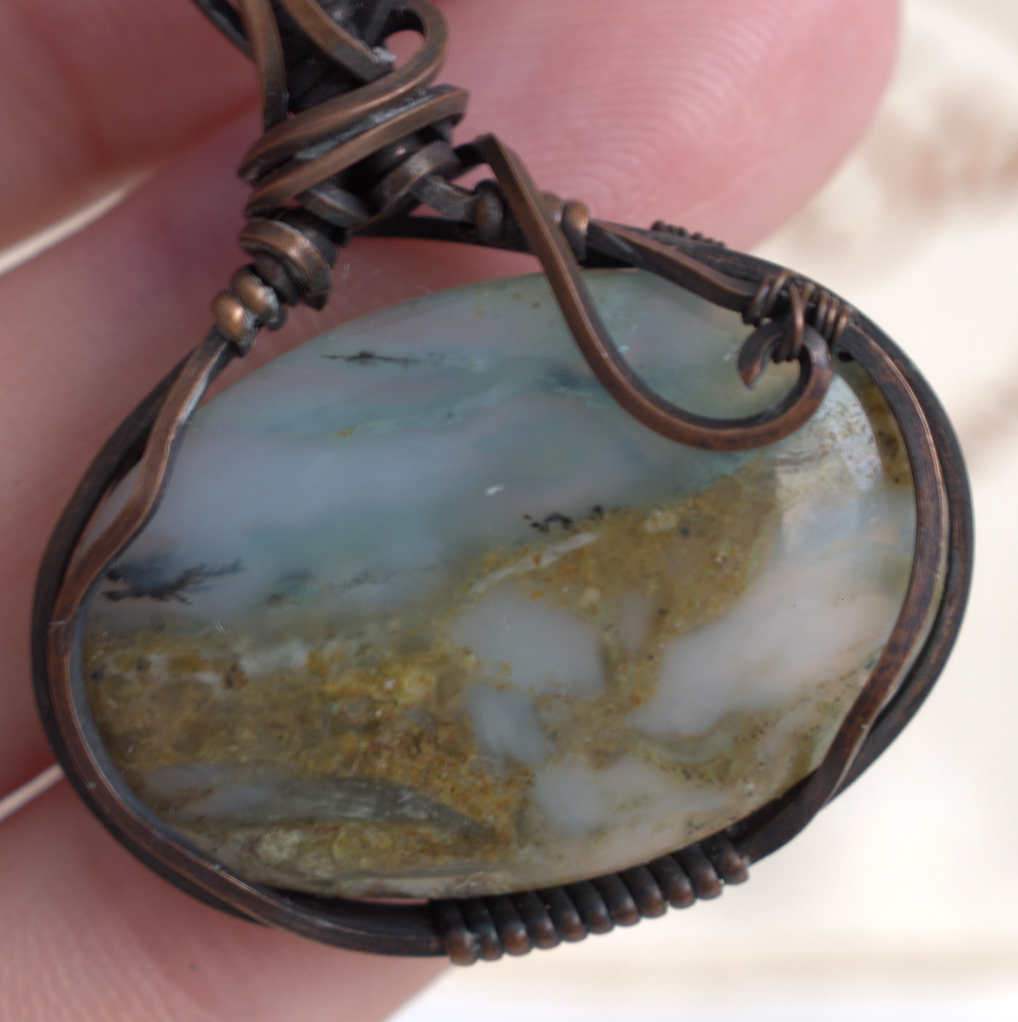 Hand-wrapped Peruvian Opal Copper Pendant