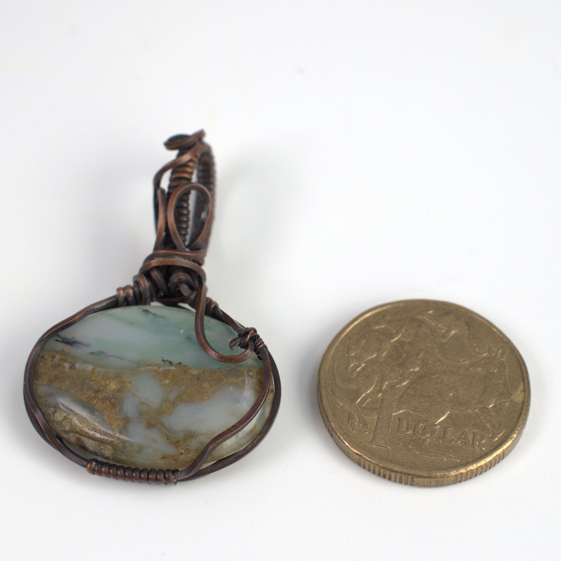 Hand-wrapped Peruvian Opal Copper Pendant