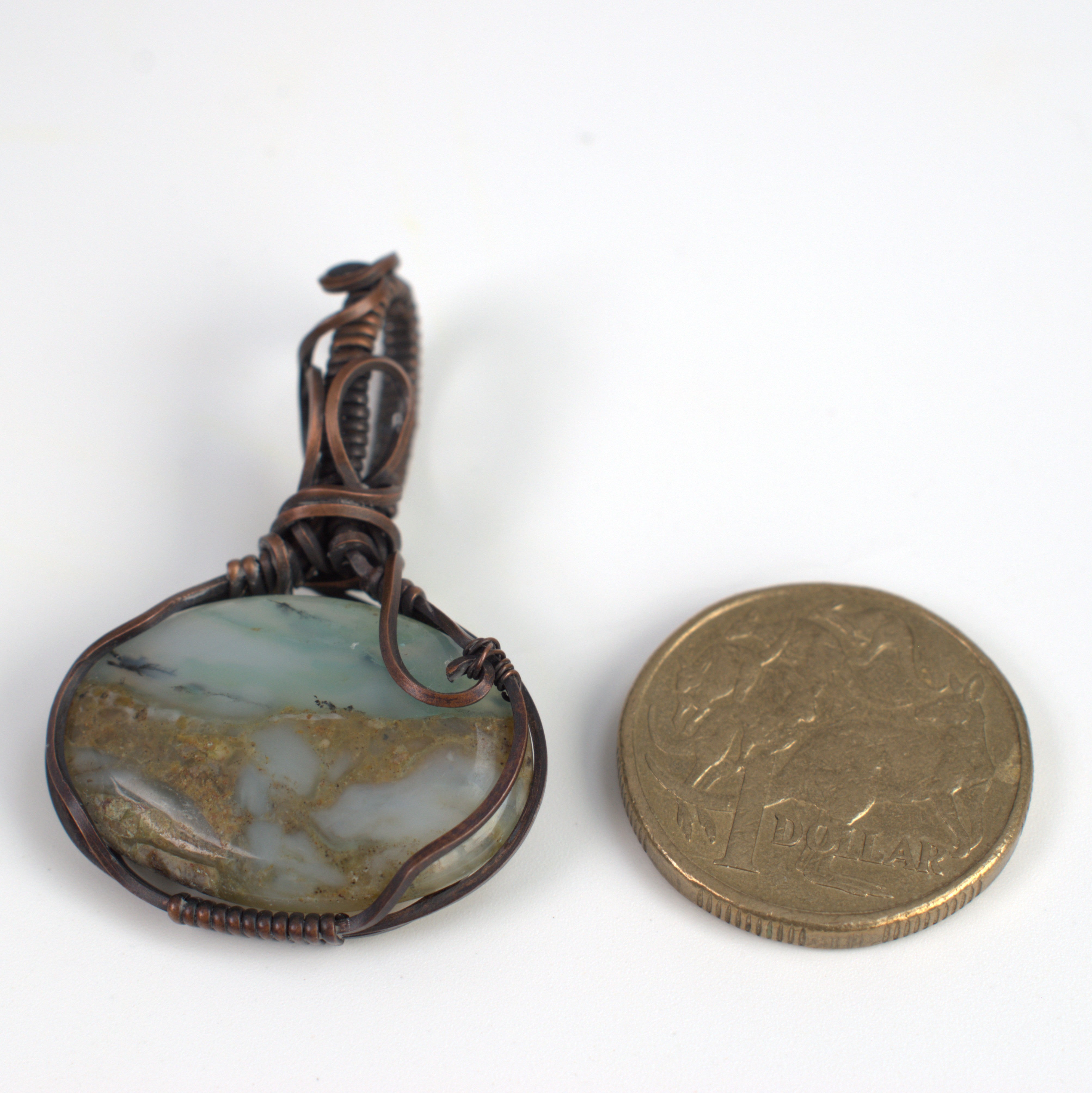 Hand-wrapped Peruvian Opal Copper Pendant