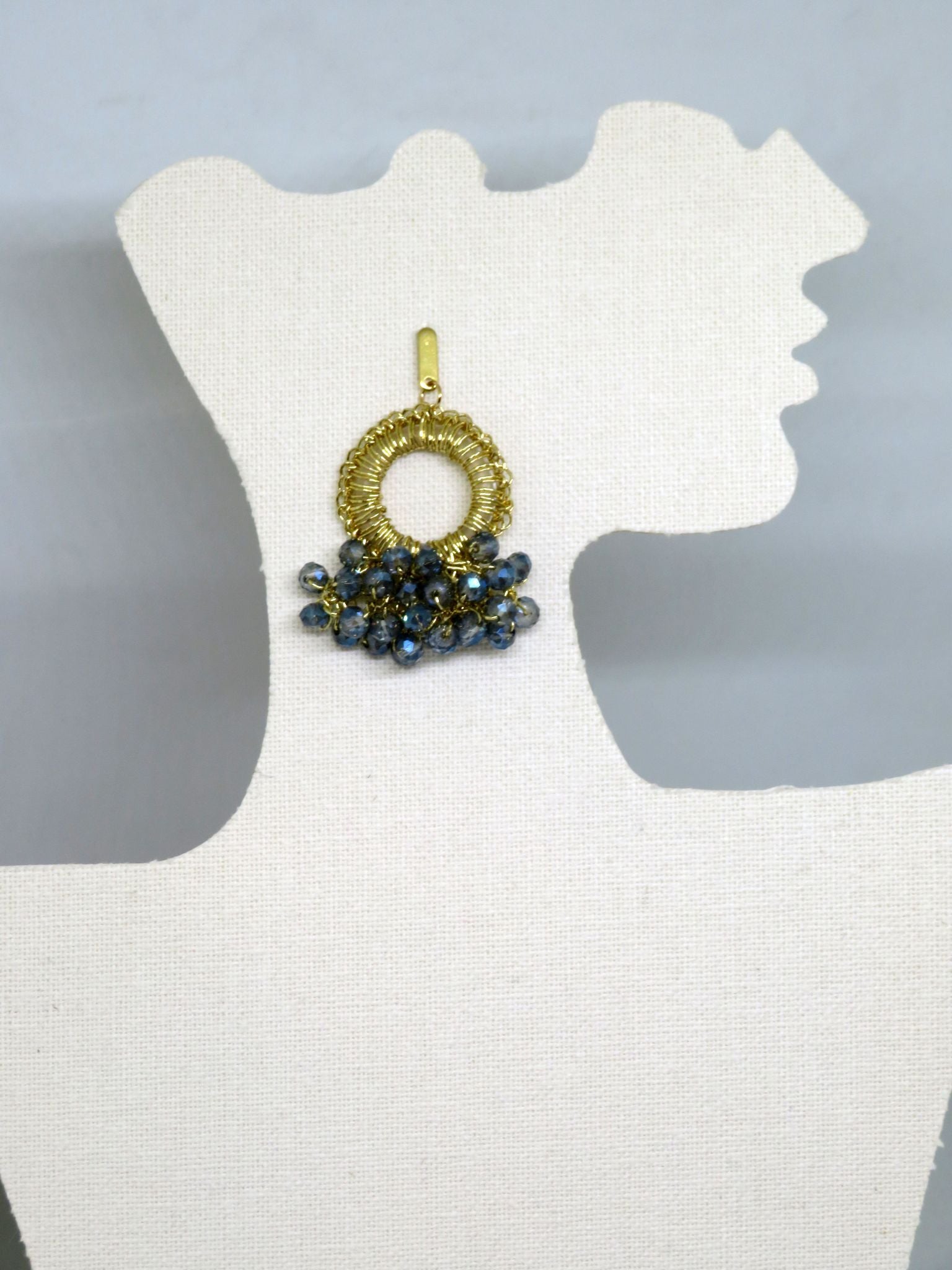 Blue Grey Gold Crochet Boho Thread Chandelier Beaded Earrings