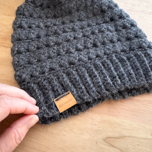 Charcoal Adult Slouchy Beanie | Handmade Crochet Beanie with Faux Fur Pom Pom