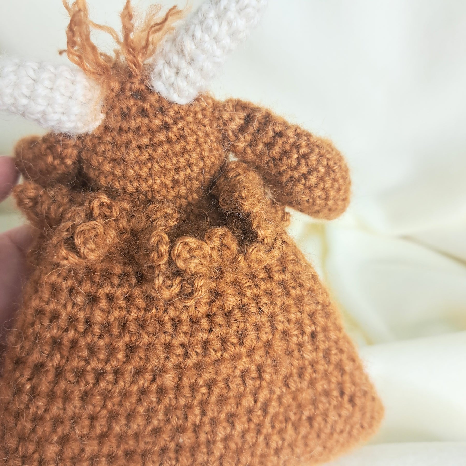Handmade crochet Highland cow snuggler, Australian wool, alpaca, silk