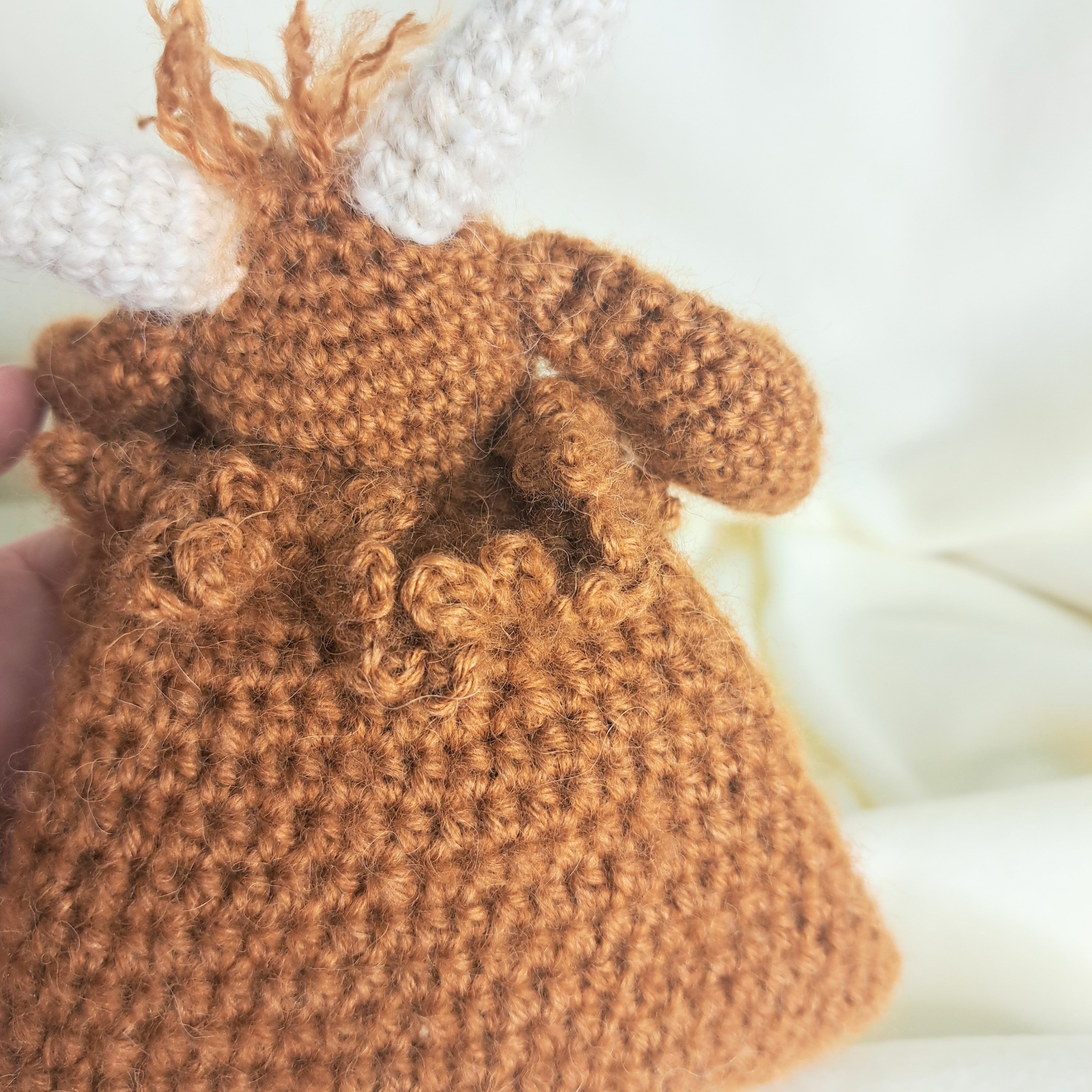 Handmade crochet Highland cow snuggler, Australian wool, alpaca, silk