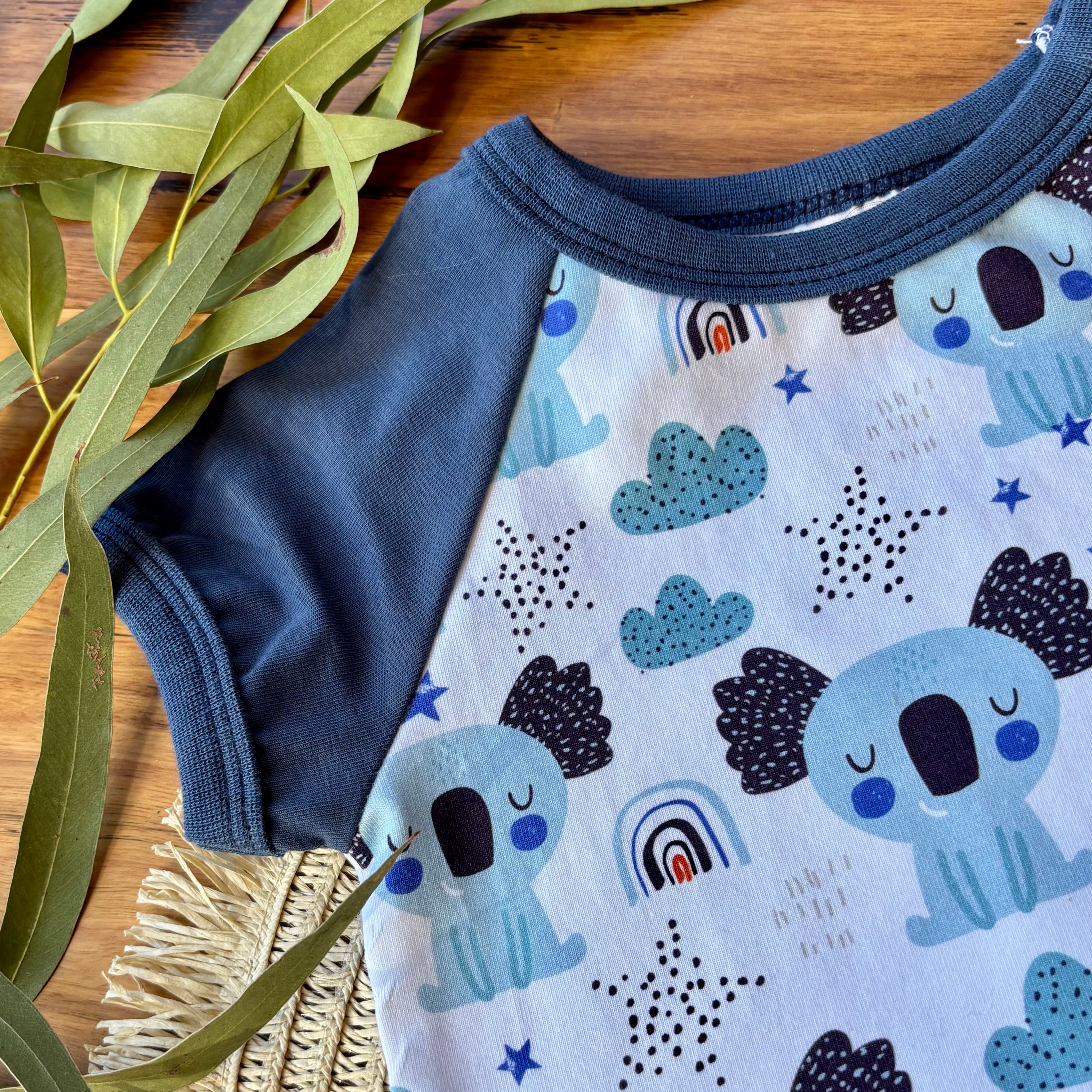 Baby Short Sleeved Bodysuit and Shorts | Blue Koalas | Size premmie to 2 | Made to order