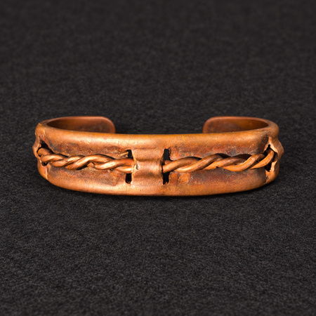 Handmade Leather-Look Twisted Copper Cuff B019