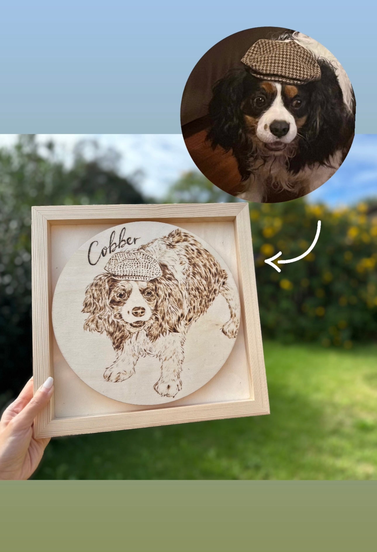 Custom Pet Portrait on Plywood – 30x30 cm Framed Handmade Pyrography Woodburning Art