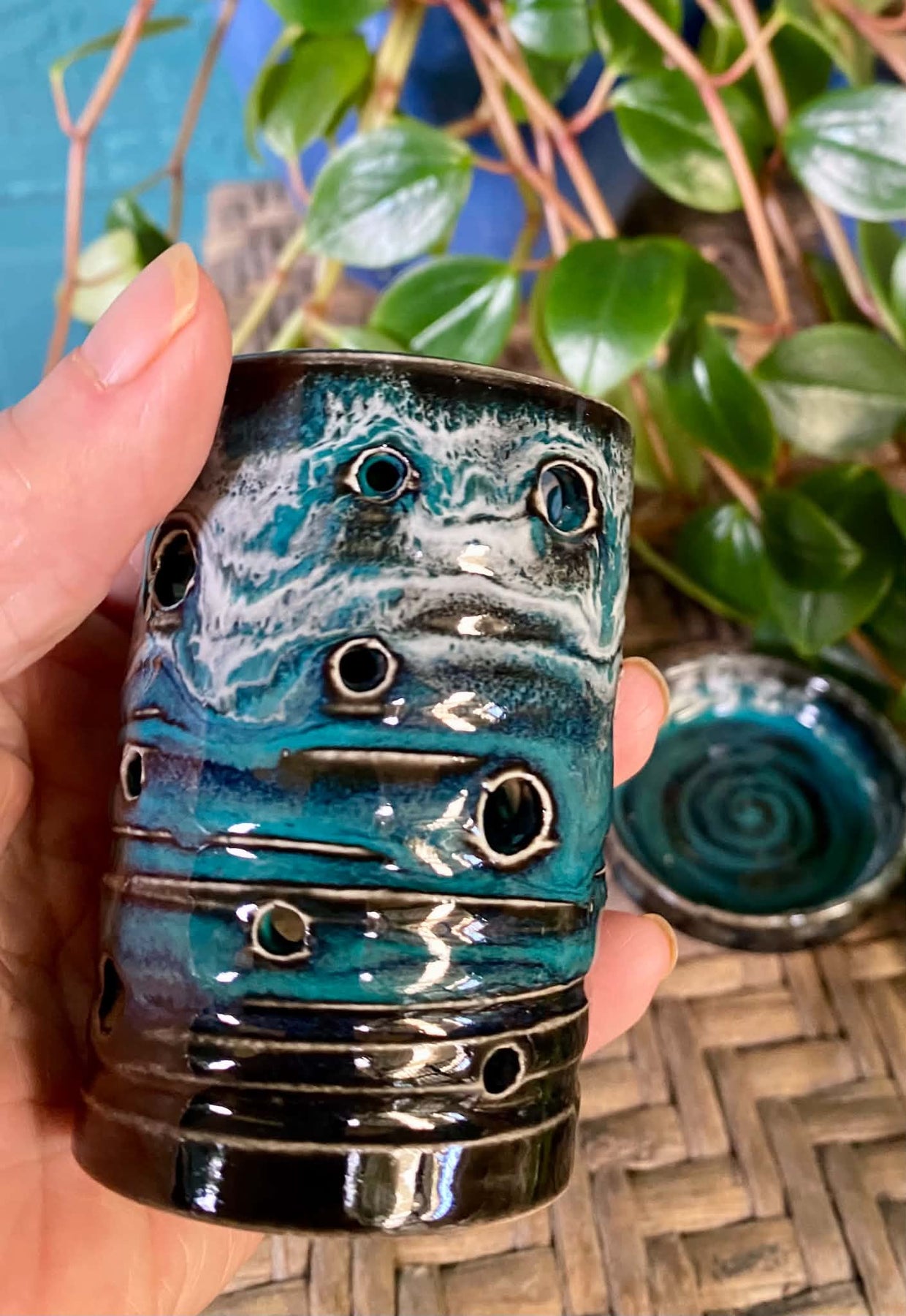 Tea light candle holder turquoises