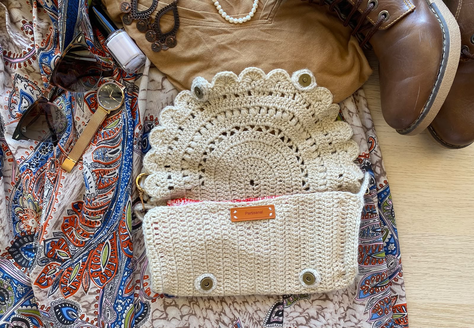 The Cream Mandala Shoulder Crocheted Bag