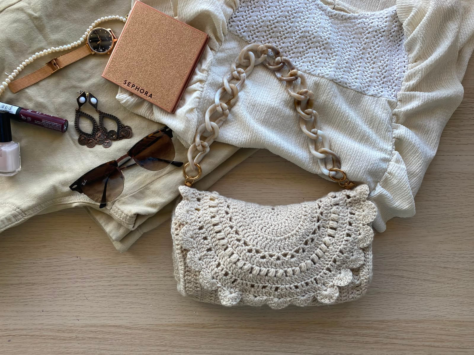 The Cream Mandala Shoulder Crocheted Bag