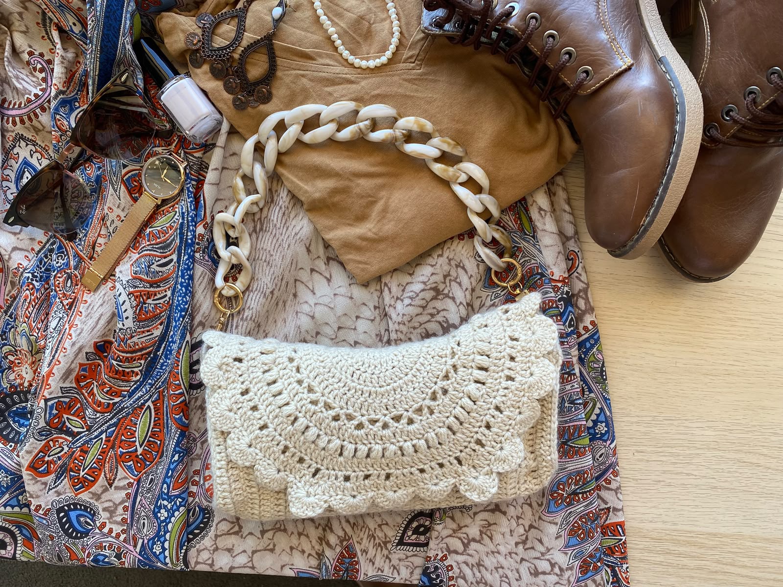 The Cream Mandala Shoulder Crocheted Bag