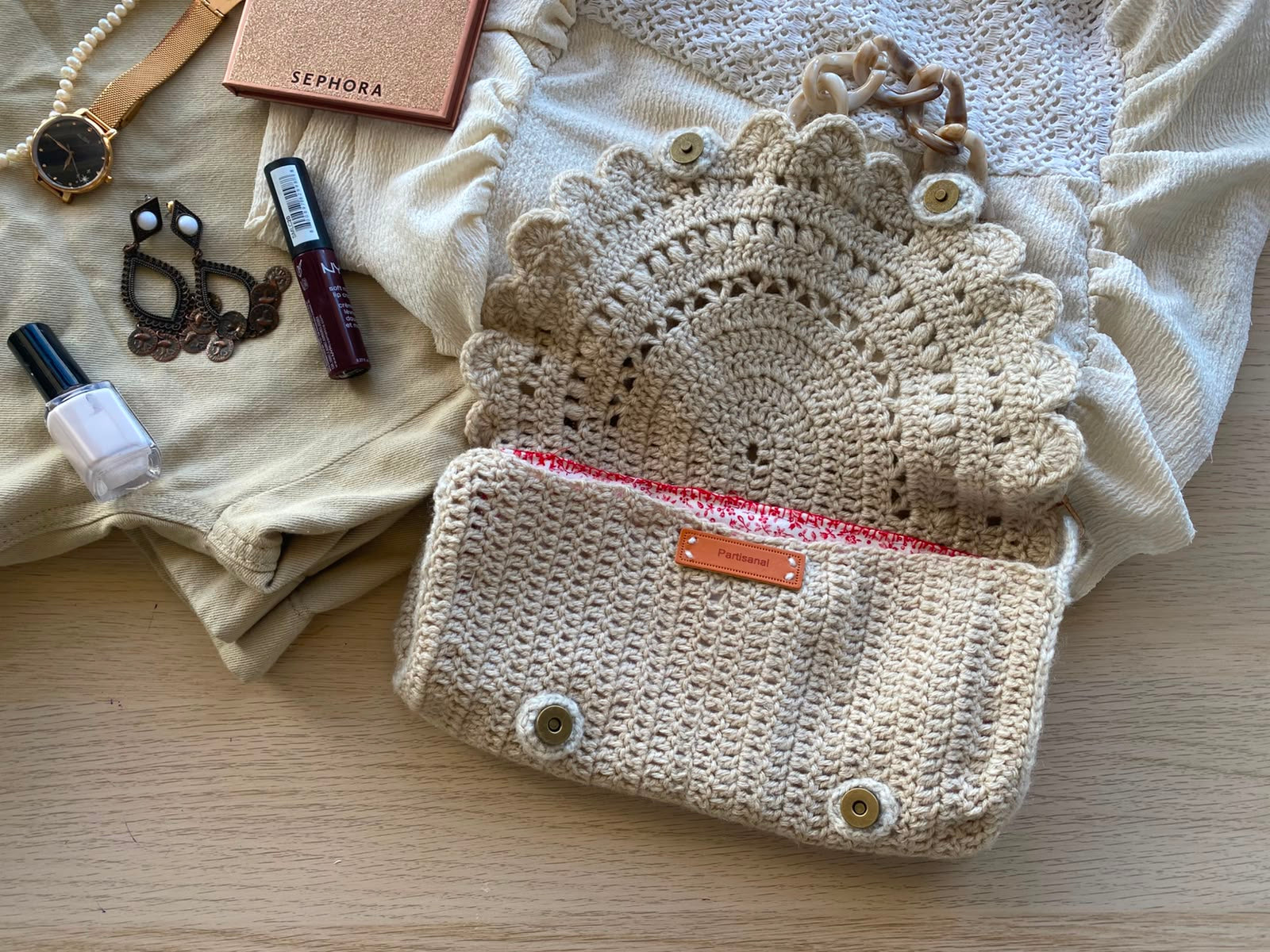 The Cream Mandala Shoulder Crocheted Bag