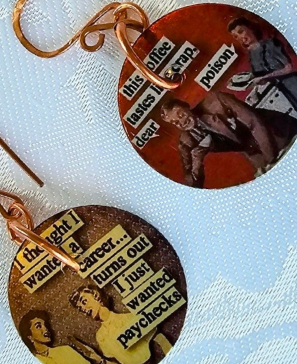 Retro Printed Stainless Steel Disc Earrings  FREE POST