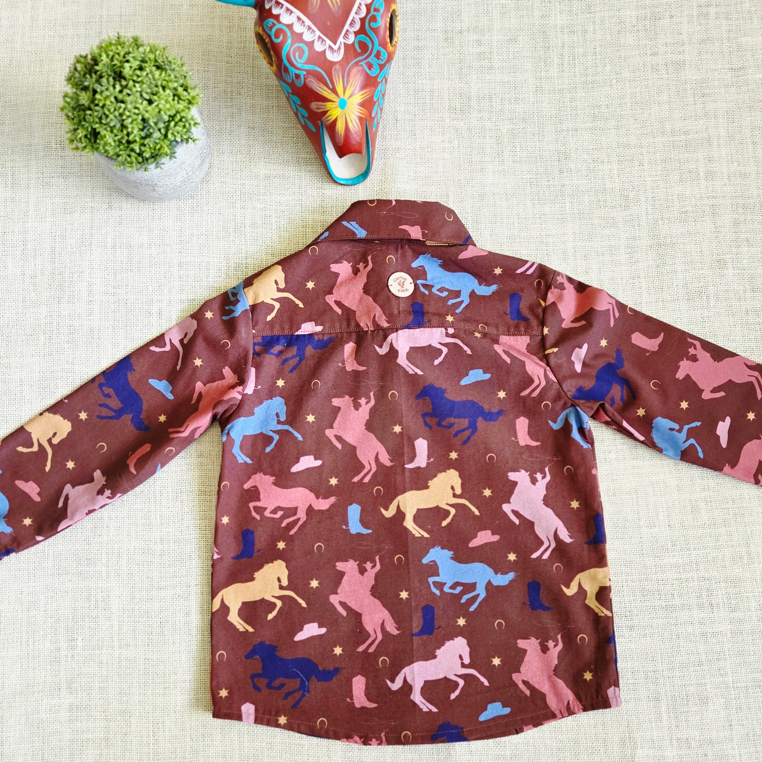 "Little Cowkids" — Western-Rodeo Themed Button‑Up Shirt (Size 5 Years)