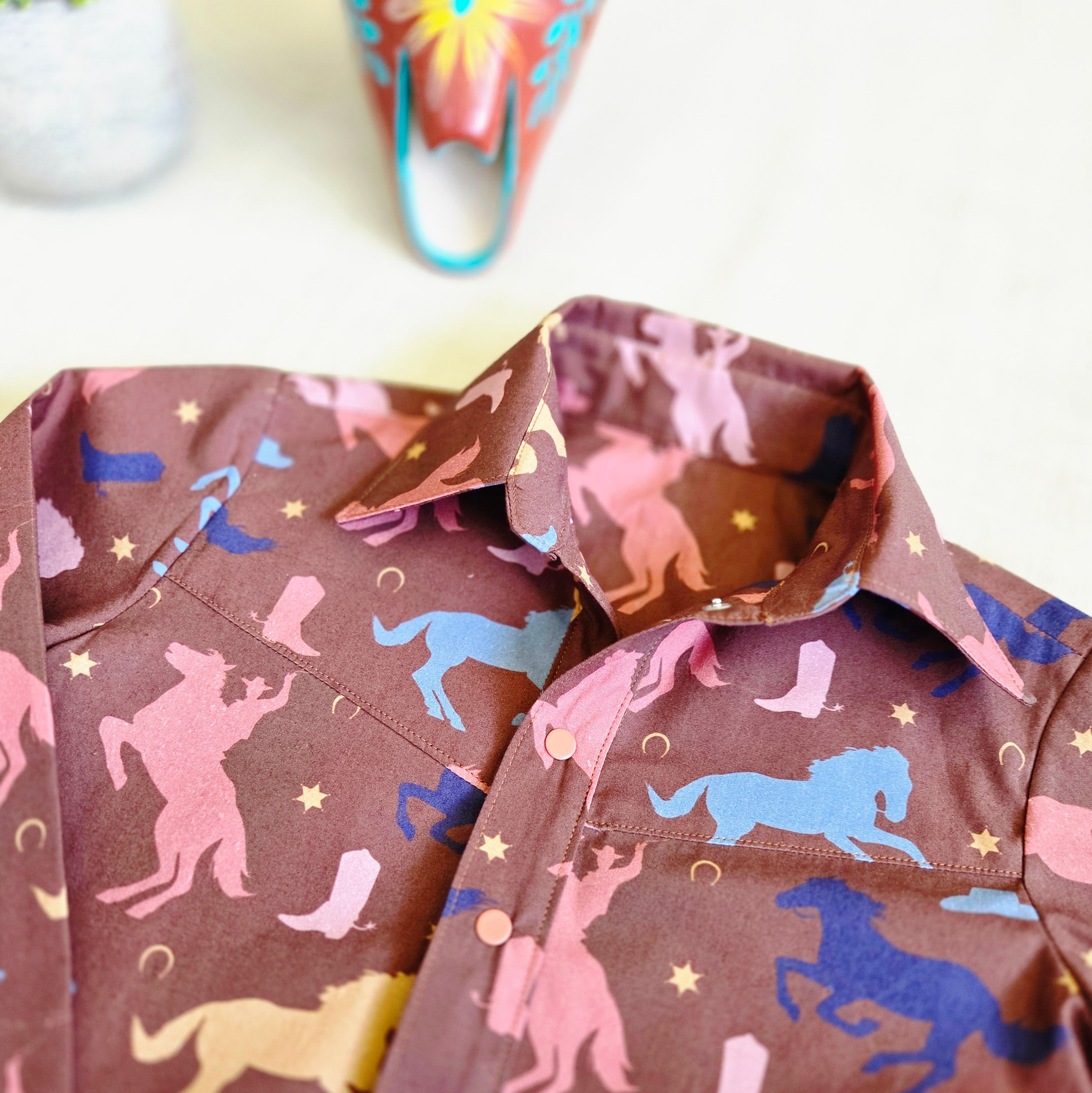 "Little Cowkids" — Western-Rodeo Themed Button‑Up Shirt (Size 5 Years)