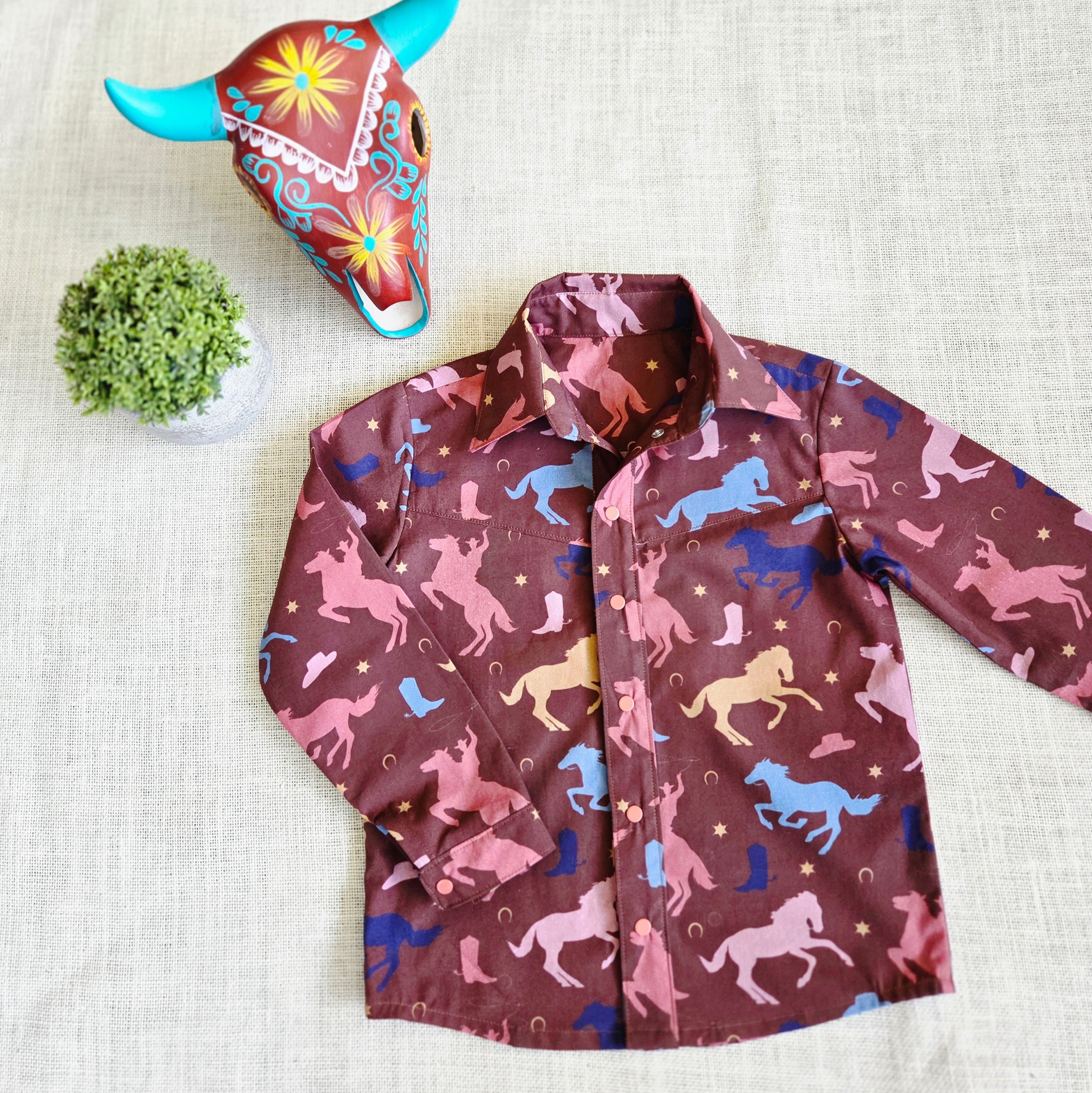 "Little Cowkids" — Western-Rodeo Themed Button‑Up Shirt (Size 5 Years)