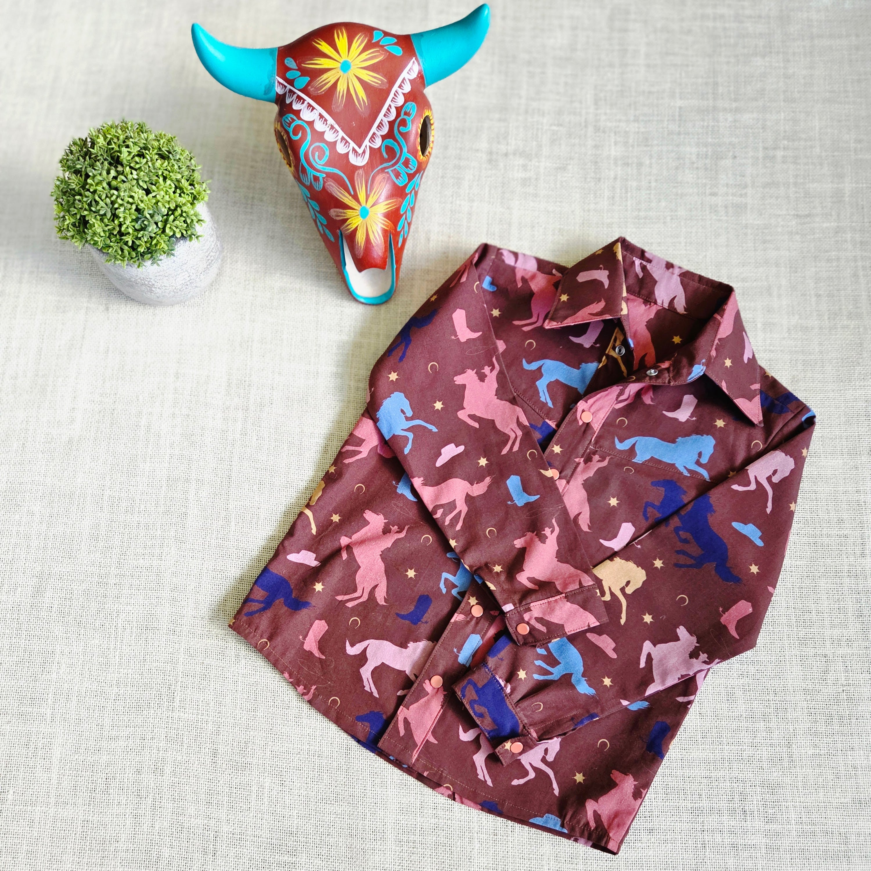 "Little Cowkids" — Western-Rodeo Themed Button‑Up Shirt (Size 5 Years)