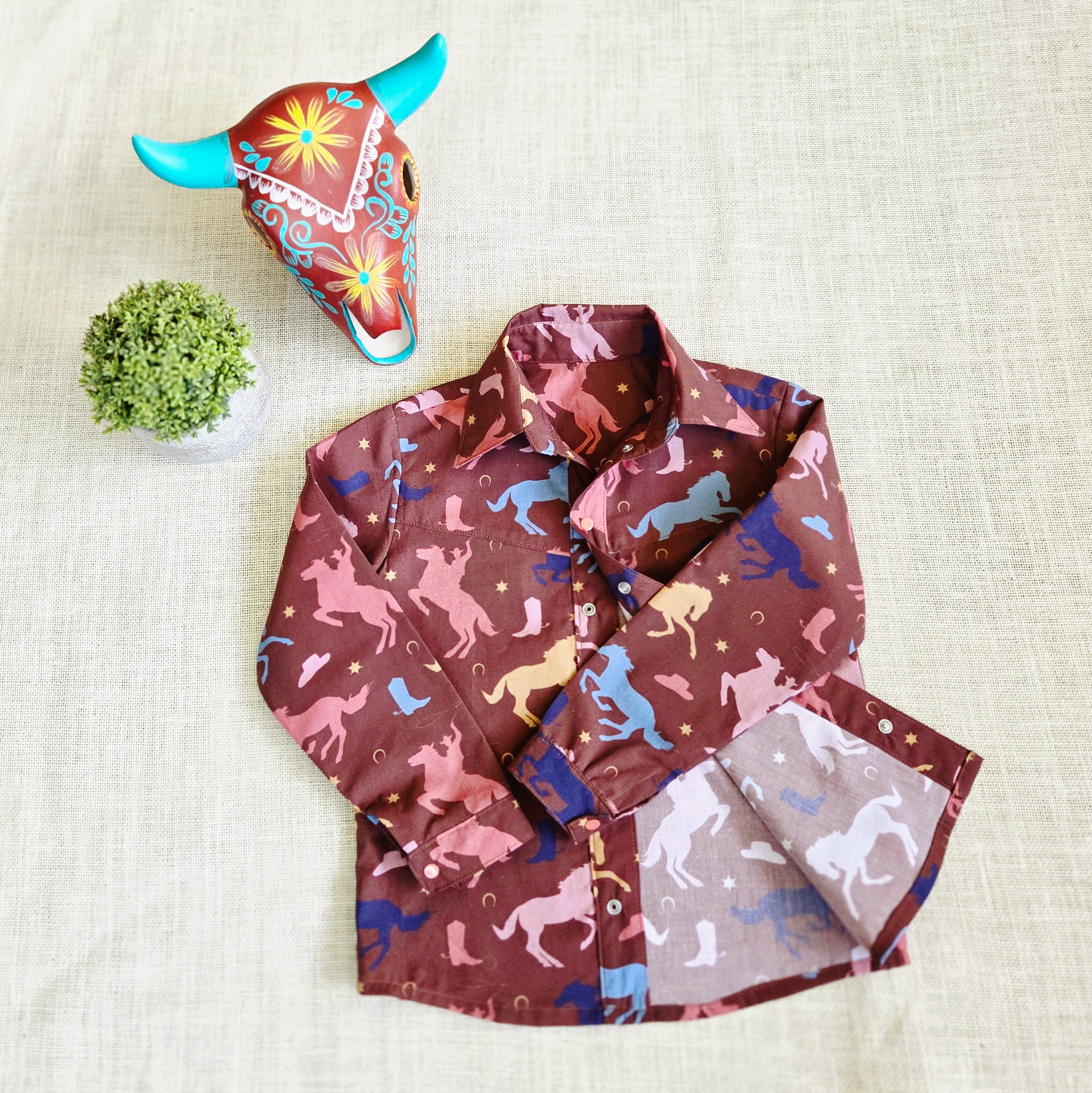"Little Cowkids" — Western-Rodeo Themed Button‑Up Shirt (Size 5 Years)