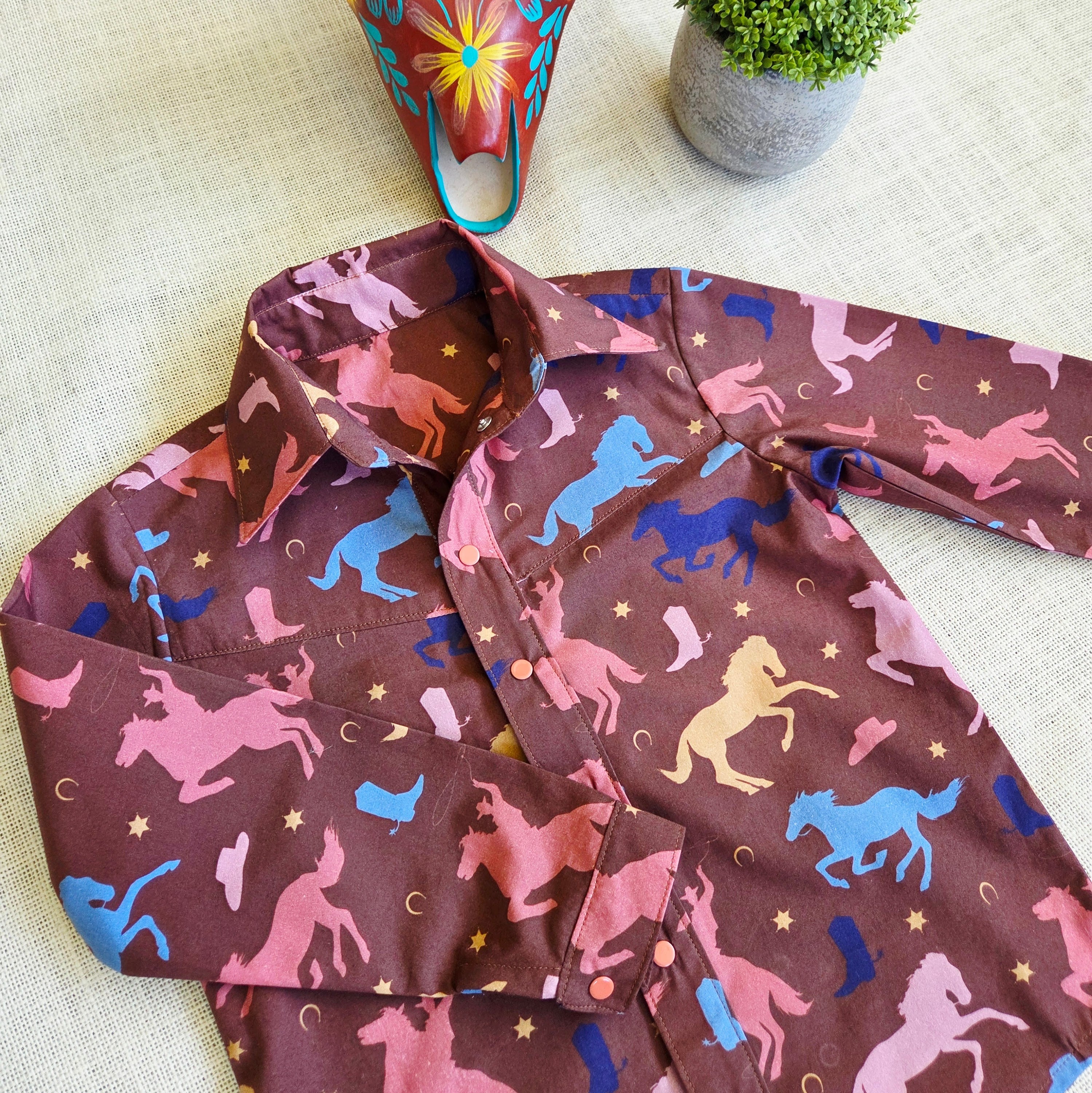 "Little Cowkids" — Western-Rodeo Themed Button‑Up Shirt (Size 5 Years)