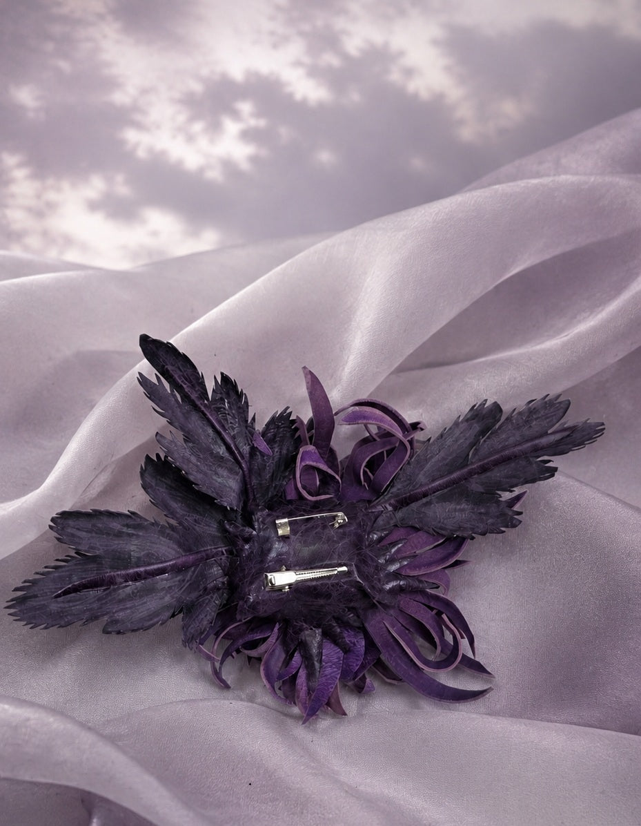 Leather  Chrysanthemum "Ribbon" Brooch / Hair Clip