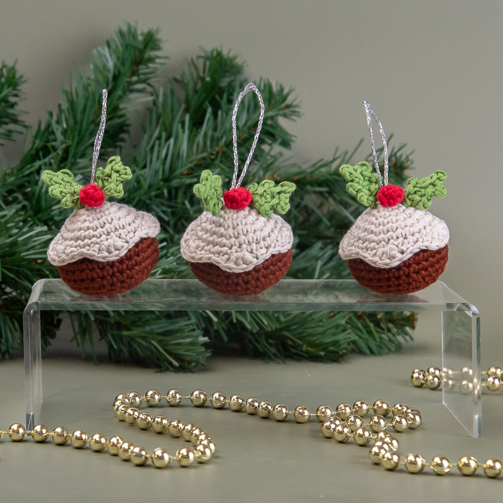 Christmas Tree Decorations - Set of Three - Christmas Puddings - Small