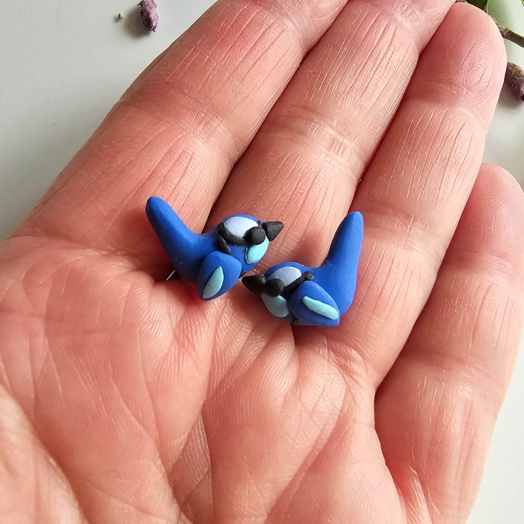 Splendid Fairy Wren Stud Earrings , Handmade Bird Jewelry, Mini Birds.