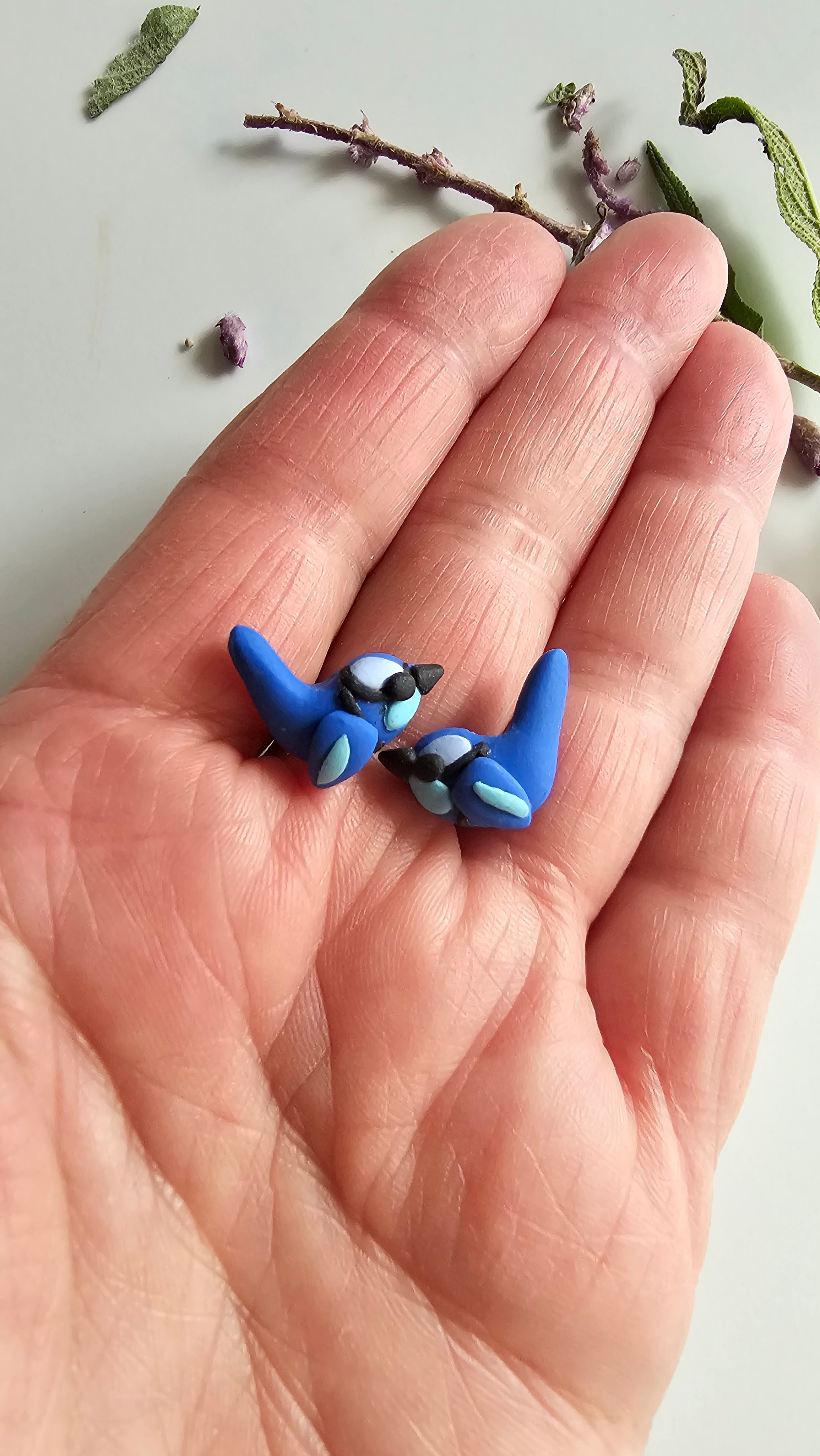 Splendid Fairy Wren Stud Earrings , Handmade Bird Jewelry, Mini Birds.