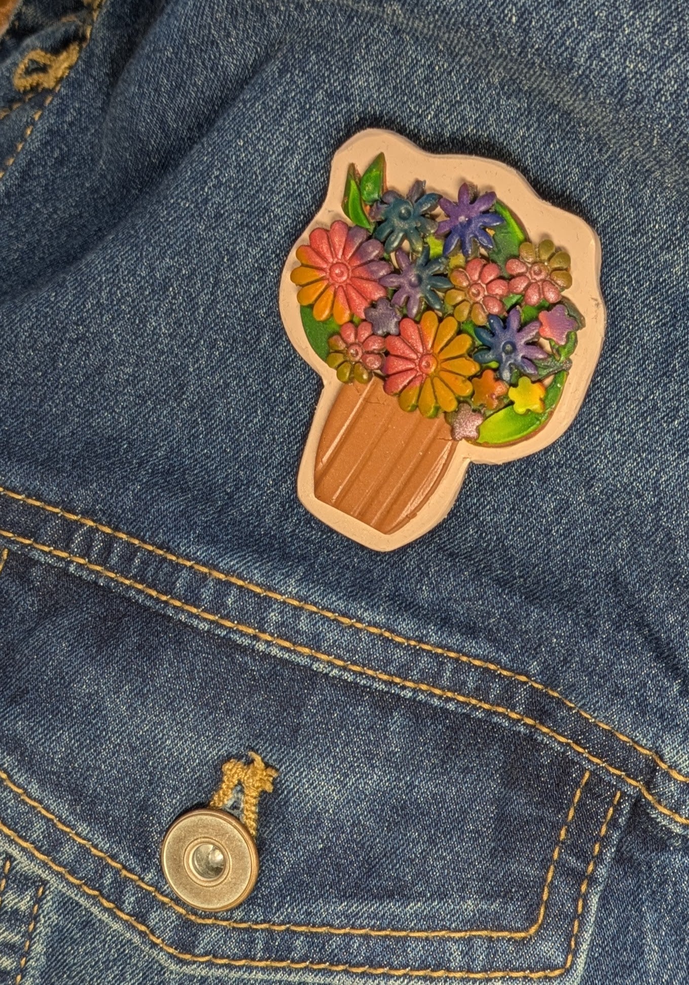 Flower Vase Brooch - Autumn Blue