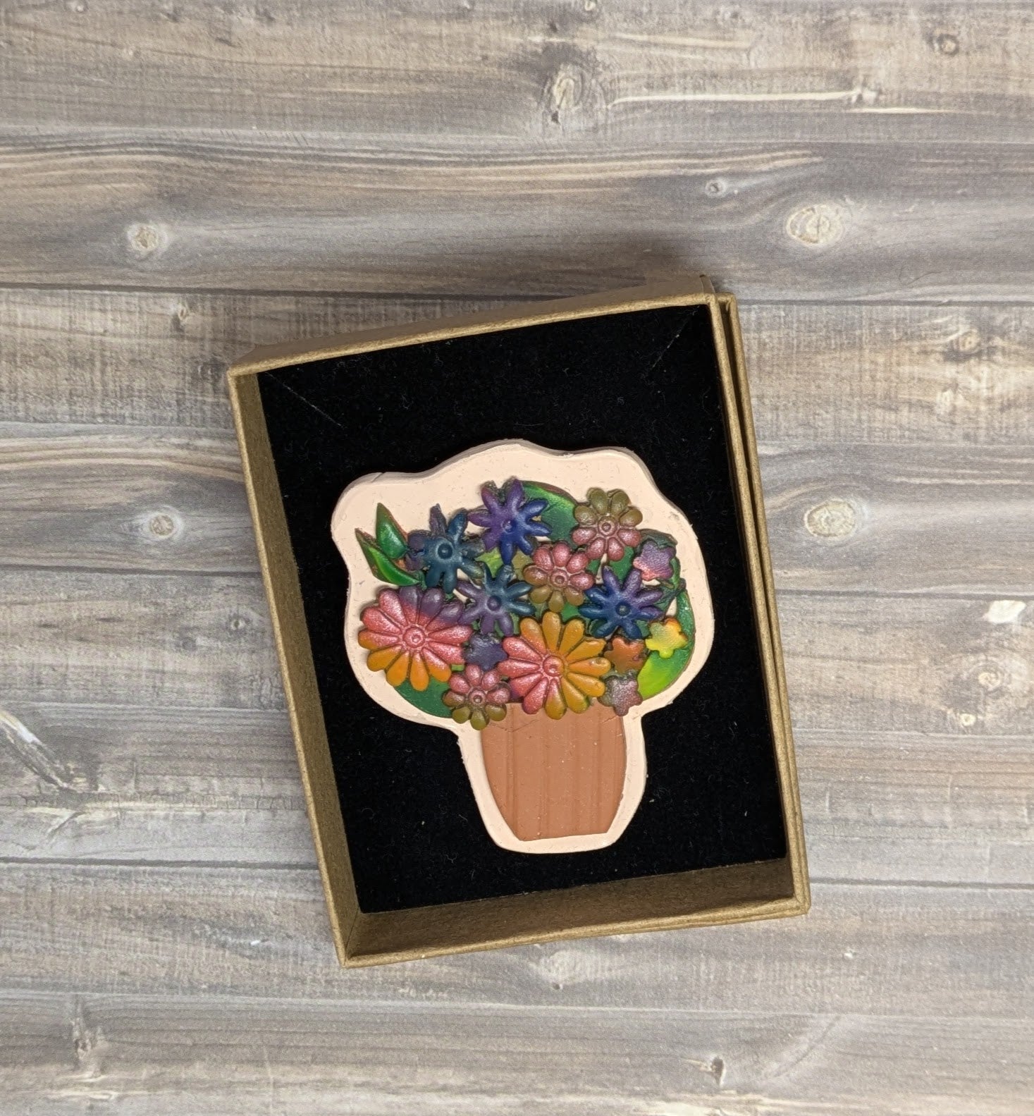 Flower Vase Brooch - Autumn Blue