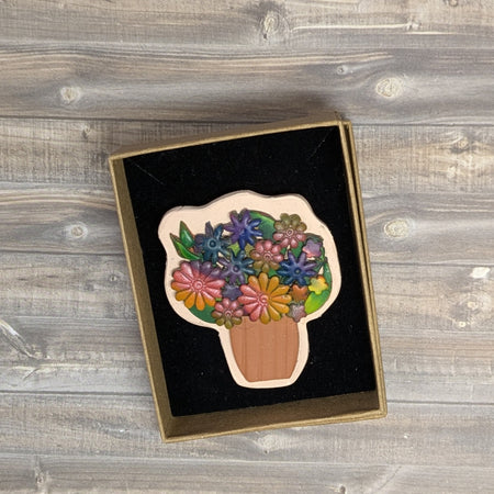 Flower Vase Brooch - Autumn Blue