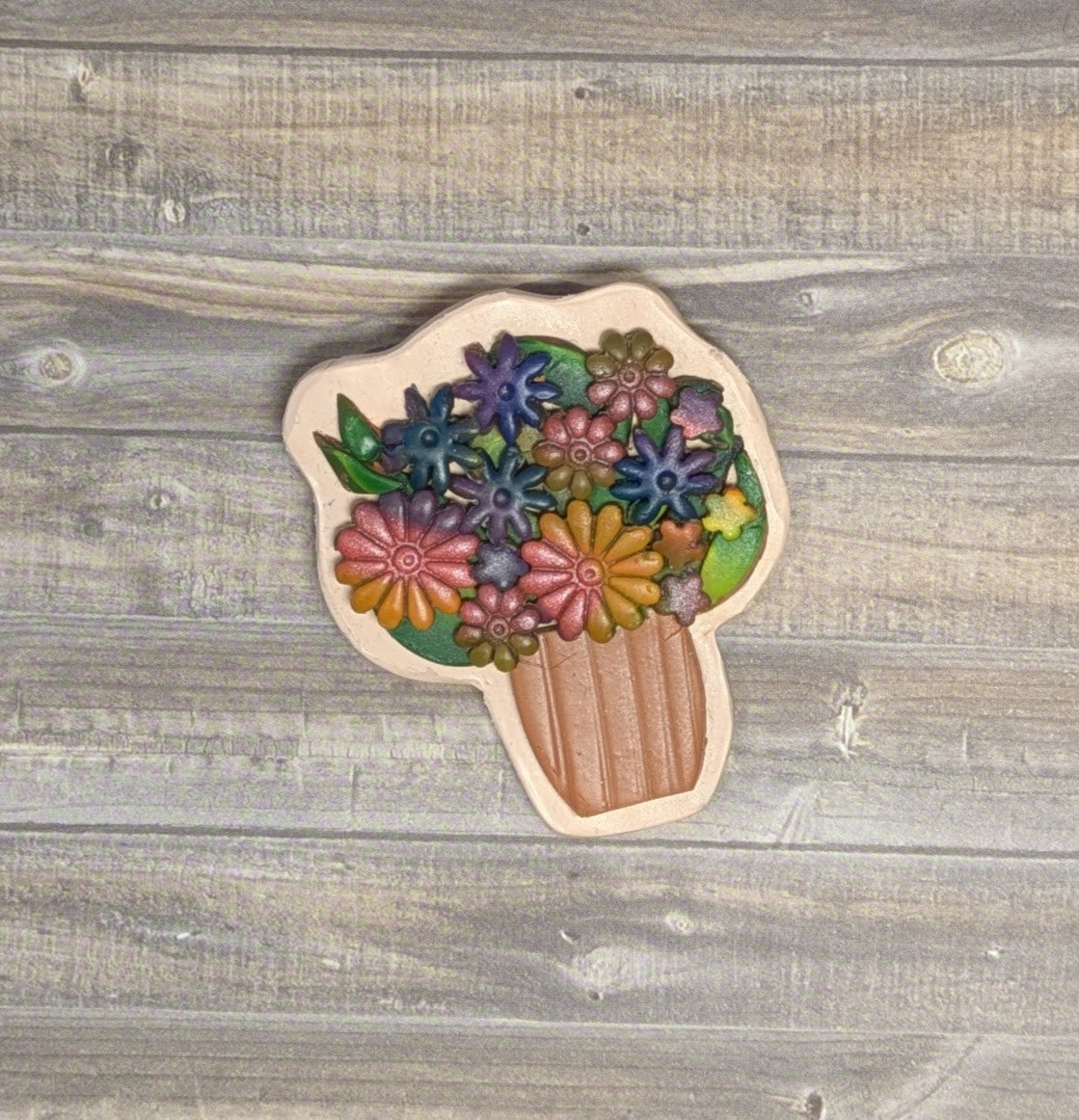Flower Vase Brooch - Autumn Blue