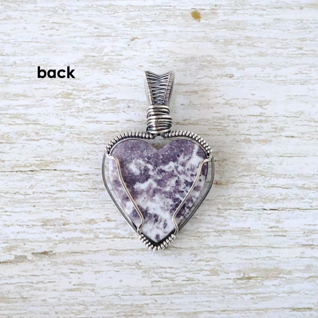 Sterling Silver Lepidolite and Quartz Heart Pendant ~ Invites You to Slow Down