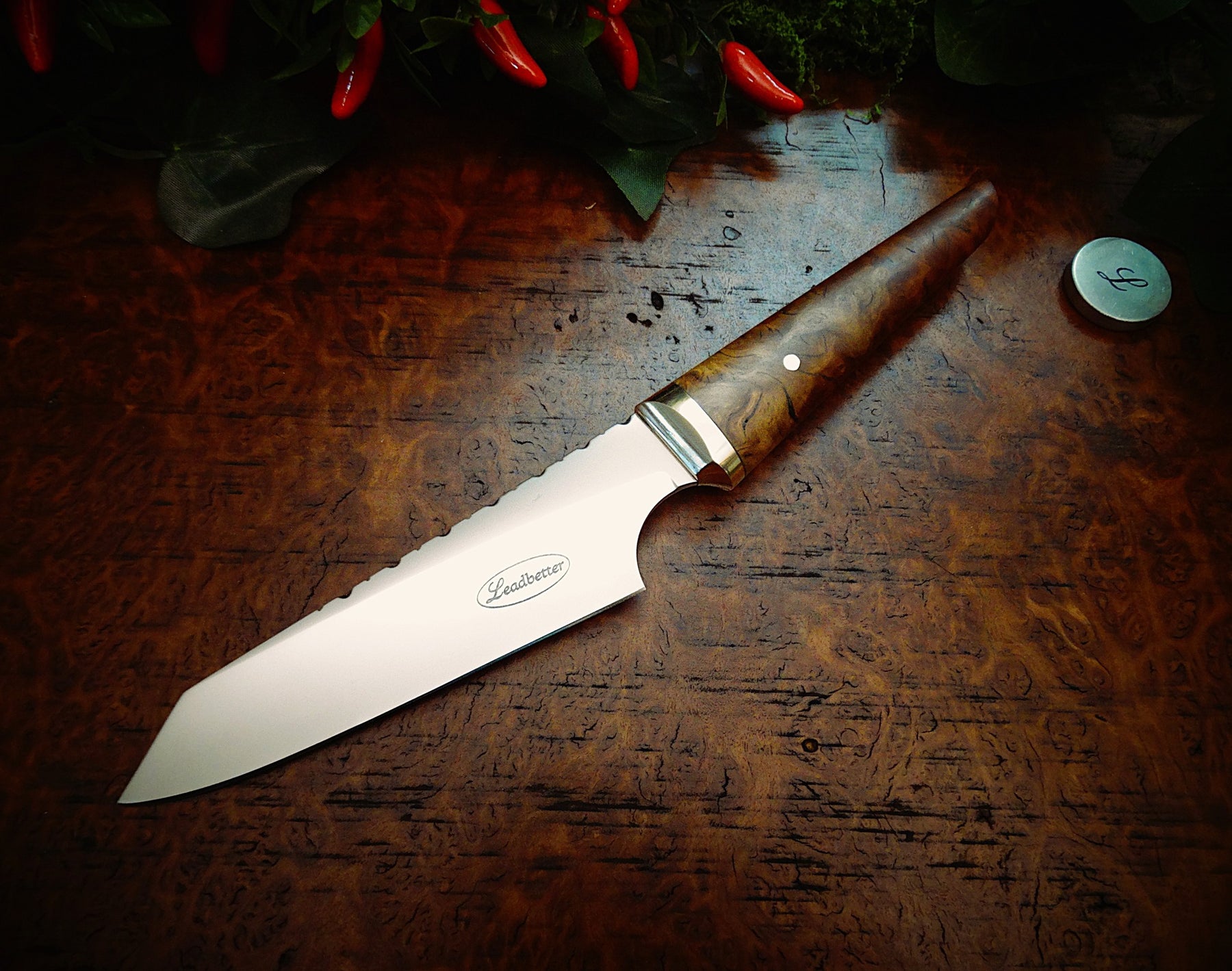 Paring kitchen knife Burl timber, leather sheath