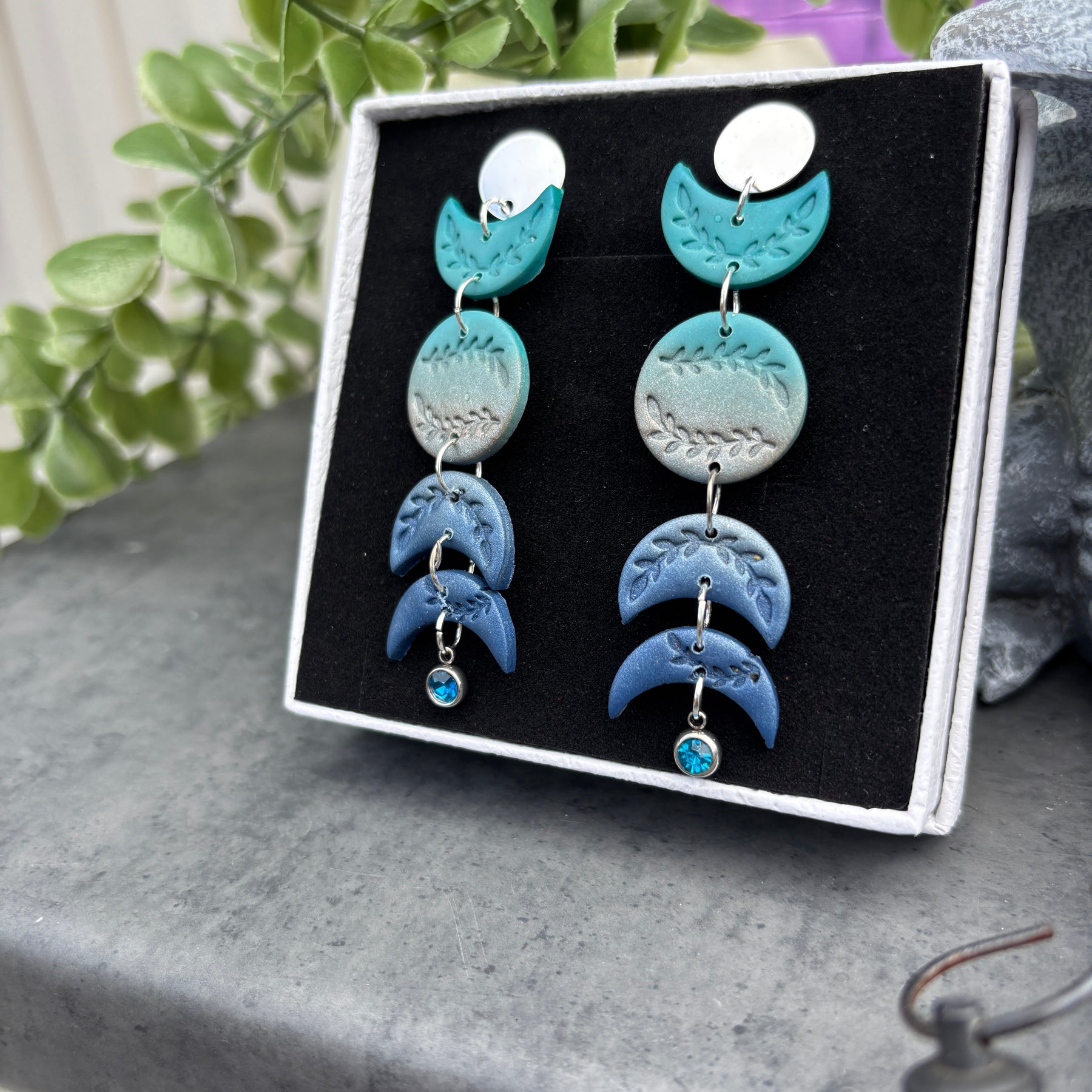 Ocean Moon Phase Polymer Clay Earrings