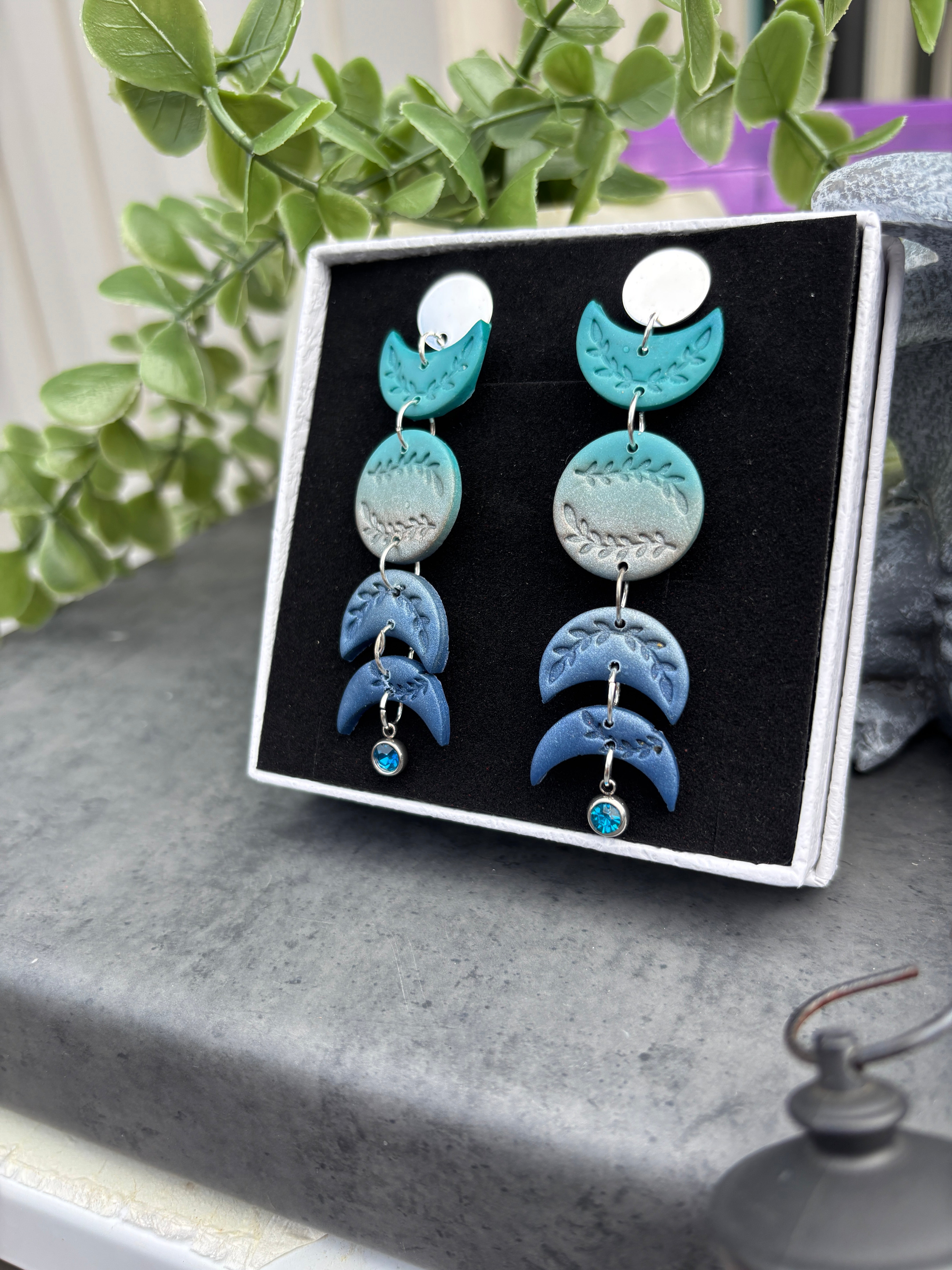 Ocean Moon Phase Polymer Clay Earrings