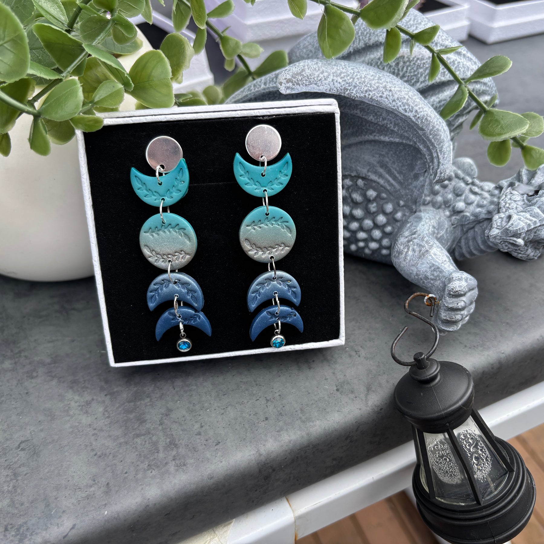 Ocean Moon Phase Polymer Clay Earrings
