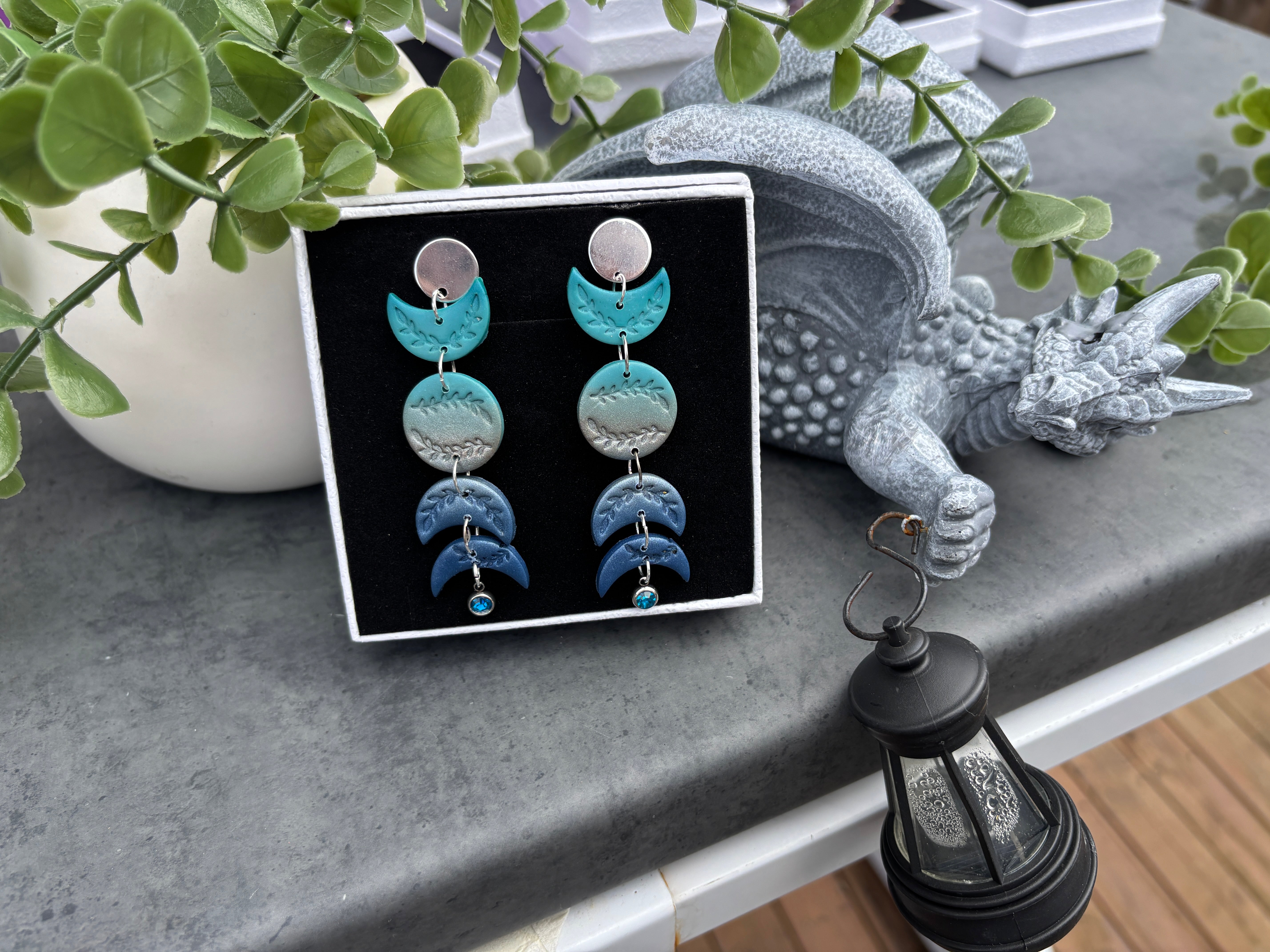 Ocean Moon Phase Polymer Clay Earrings