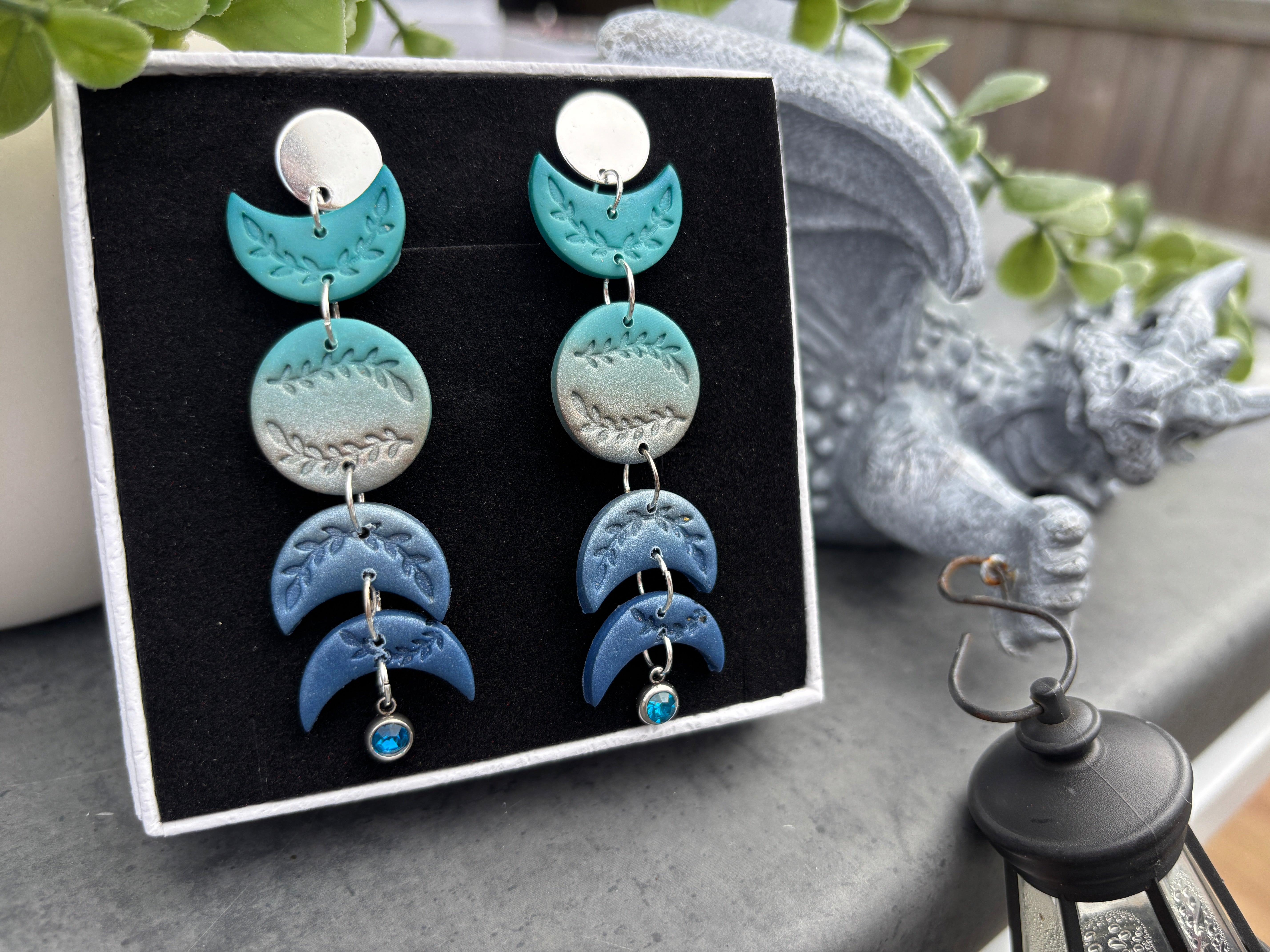Ocean Moon Phase Polymer Clay Earrings