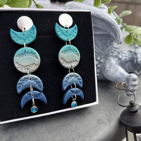 Ocean Moon Phase Polymer Clay Earrings