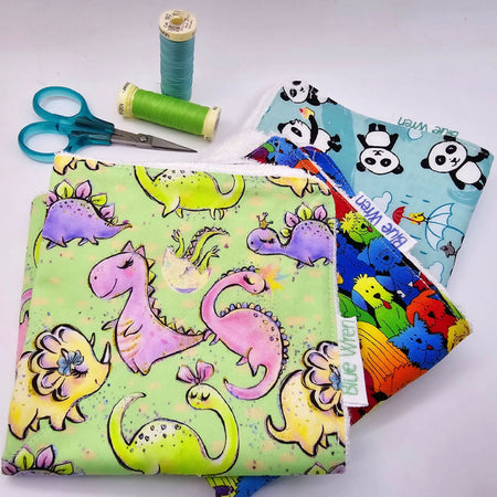 Set of Three Baby or Child's Reusable Wash Cloths or Wipes