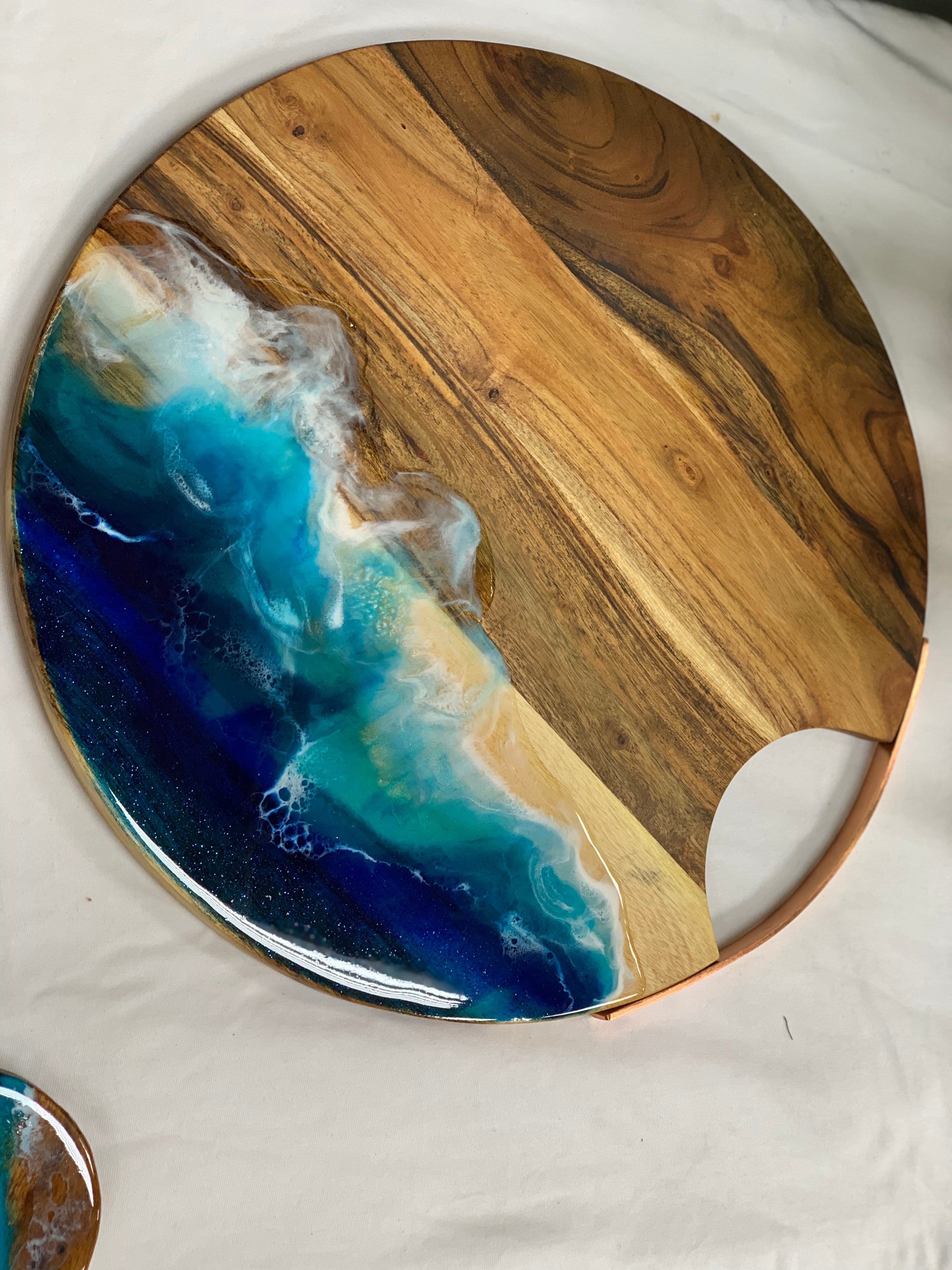 Round serving board | Ocean waves | charcuterie board | Christmas gift | serving board